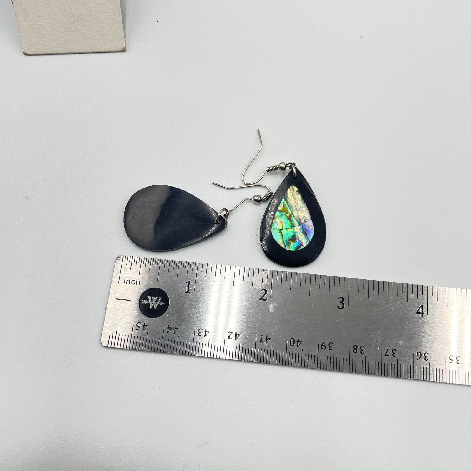 VTG Silver-Tone Iridescent Abalone Shells Inlay Teardrop Dangle Hook Earrings - Thumbnail 6