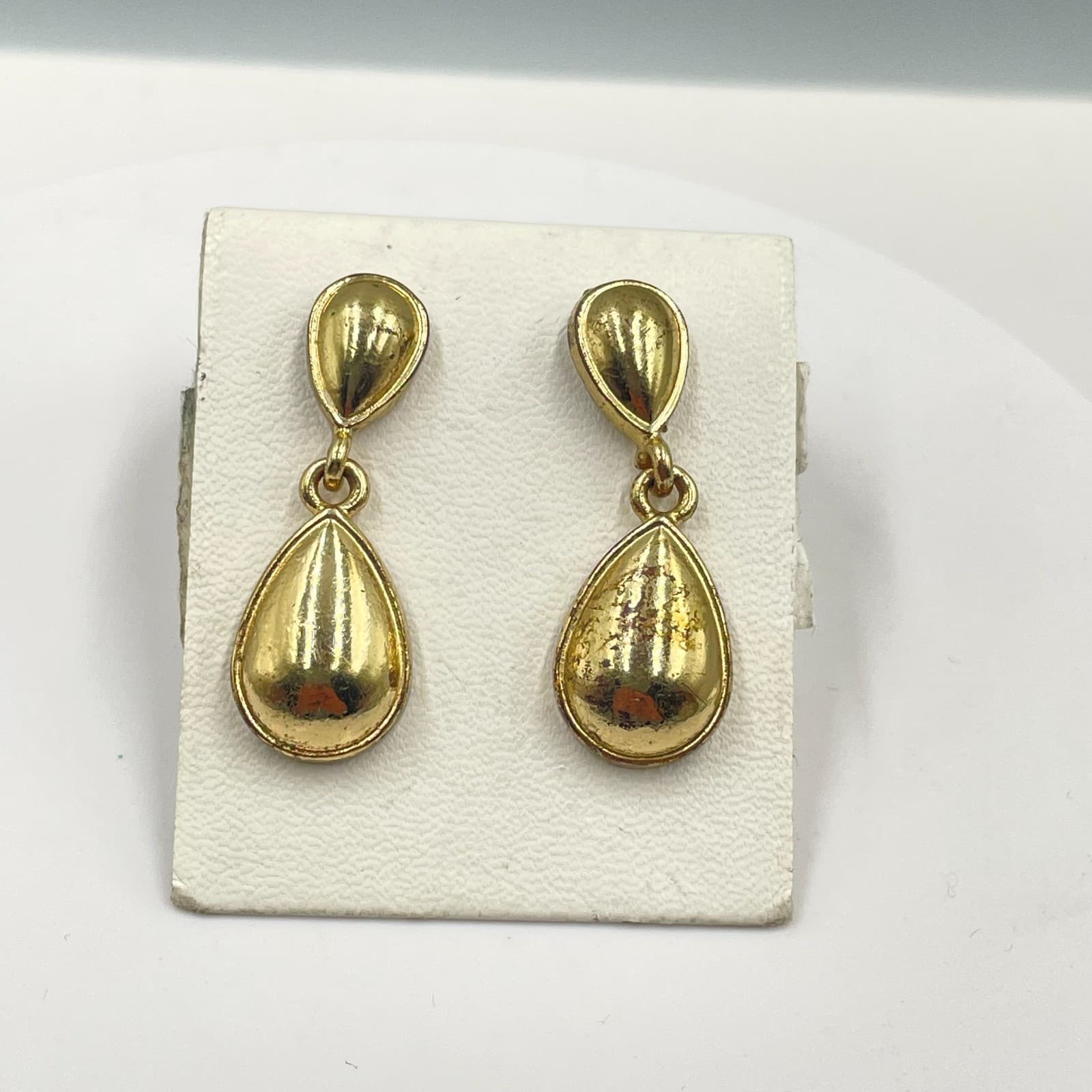 Vintage Gold-Tone Classic Polished Double-Tier Teardrop Dangle Drop Earrings - Image 1
