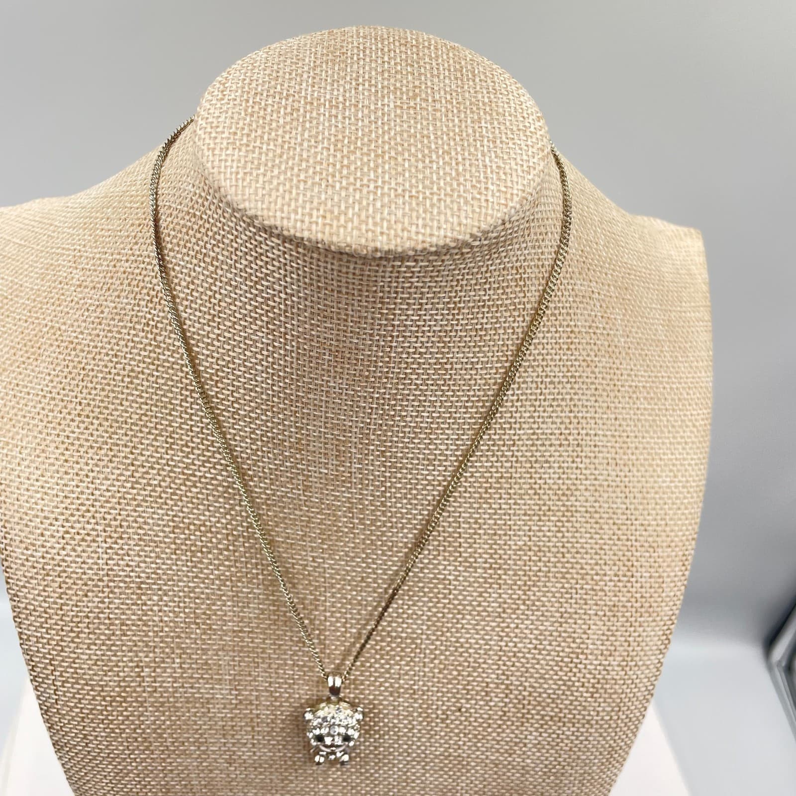 Adjustable Silver-Tone Curb Chain Rhinestone Pave Teddy Bear Pendant Necklace - Thumbnail 4