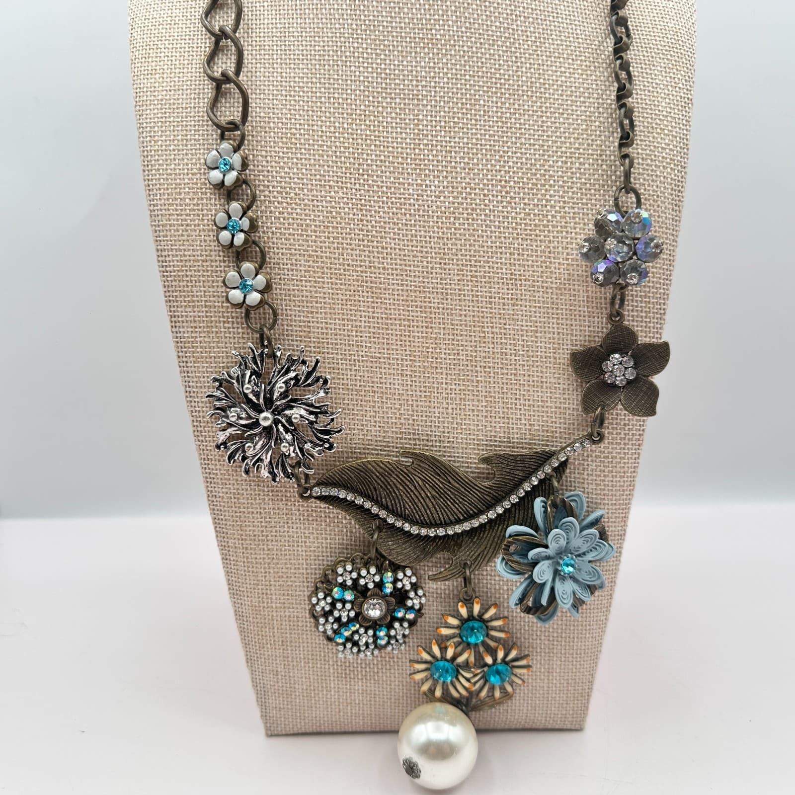 Vintage 80s Plunder Snowball Bndle Statement Necklace Feather Faux Pearl Jewelry - Thumbnail 5