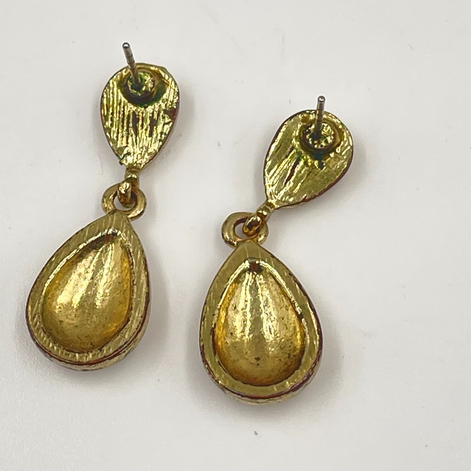 Vintage Gold-Tone Classic Polished Double-Tier Teardrop Dangle Drop Earrings - Thumbnail 5