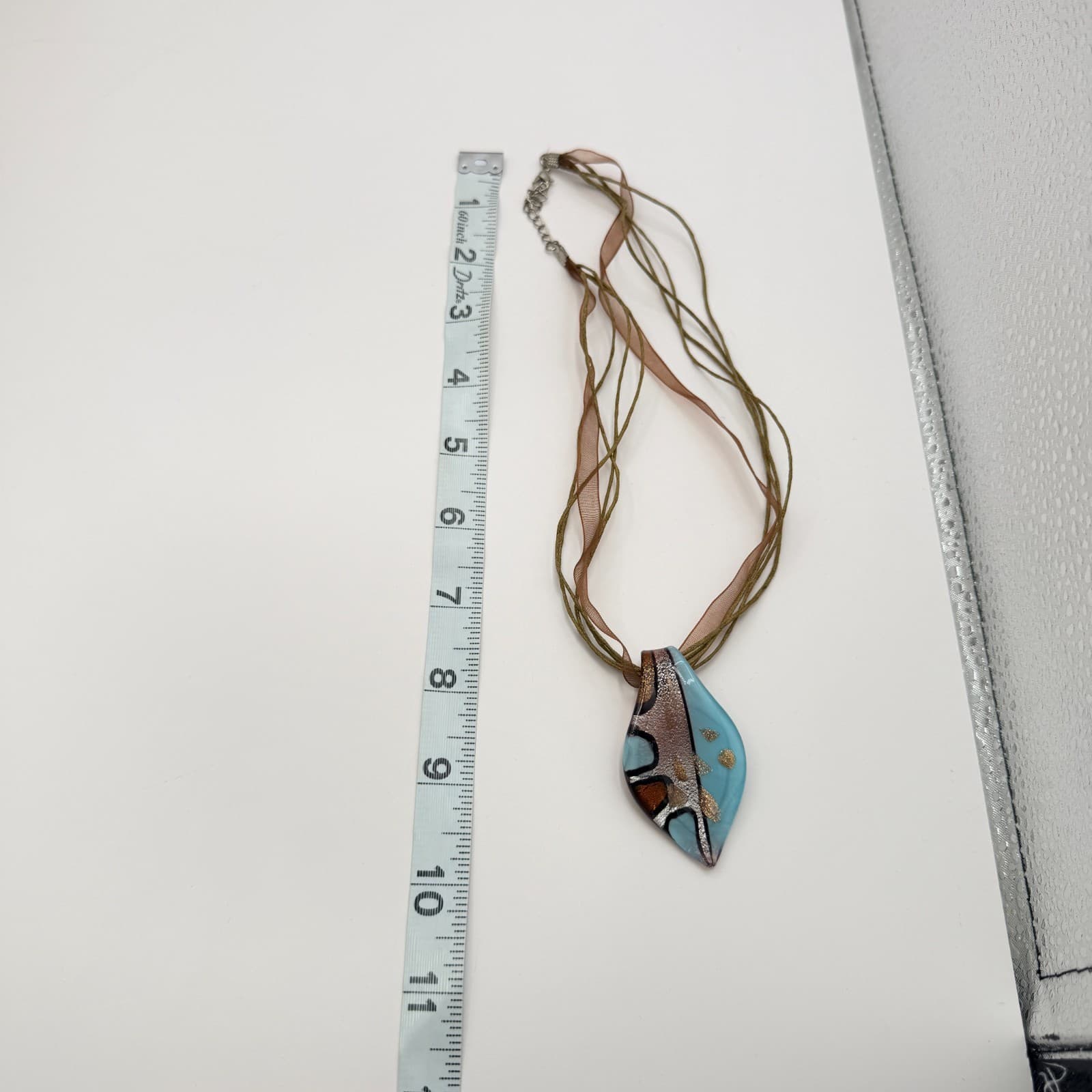 Vintage Y2K Silk Ribbon Murano Glass Pendant Necklace Women's Classic Jewelry - Thumbnail 9