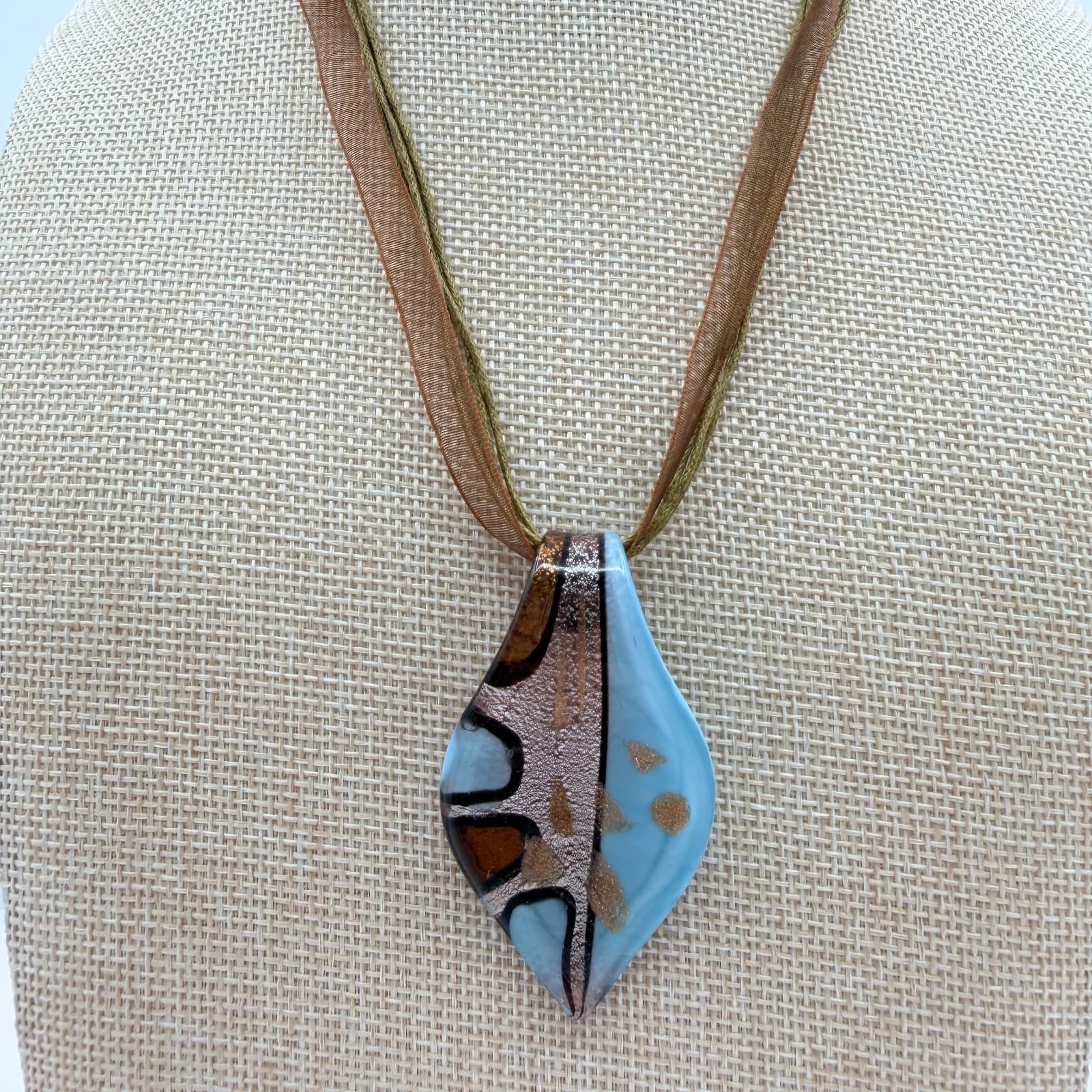 Vintage Y2K Silk Ribbon Murano Glass Pendant Necklace Women's Classic Jewelry - Image 1