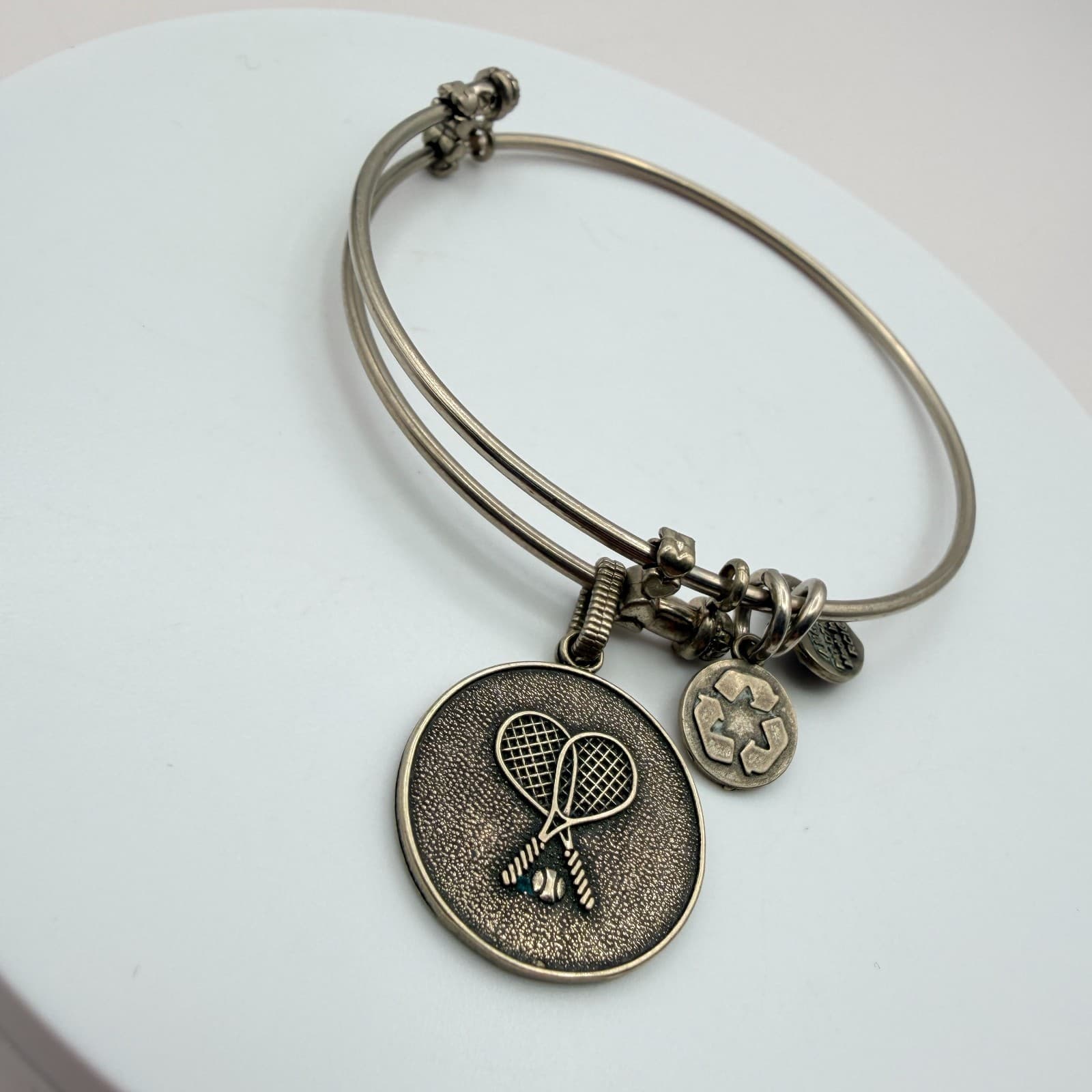 Vintage Y2K Silver Tone Tennis Racket Charm Bangle Bracelet Women's Jewelry - Thumbnail 4
