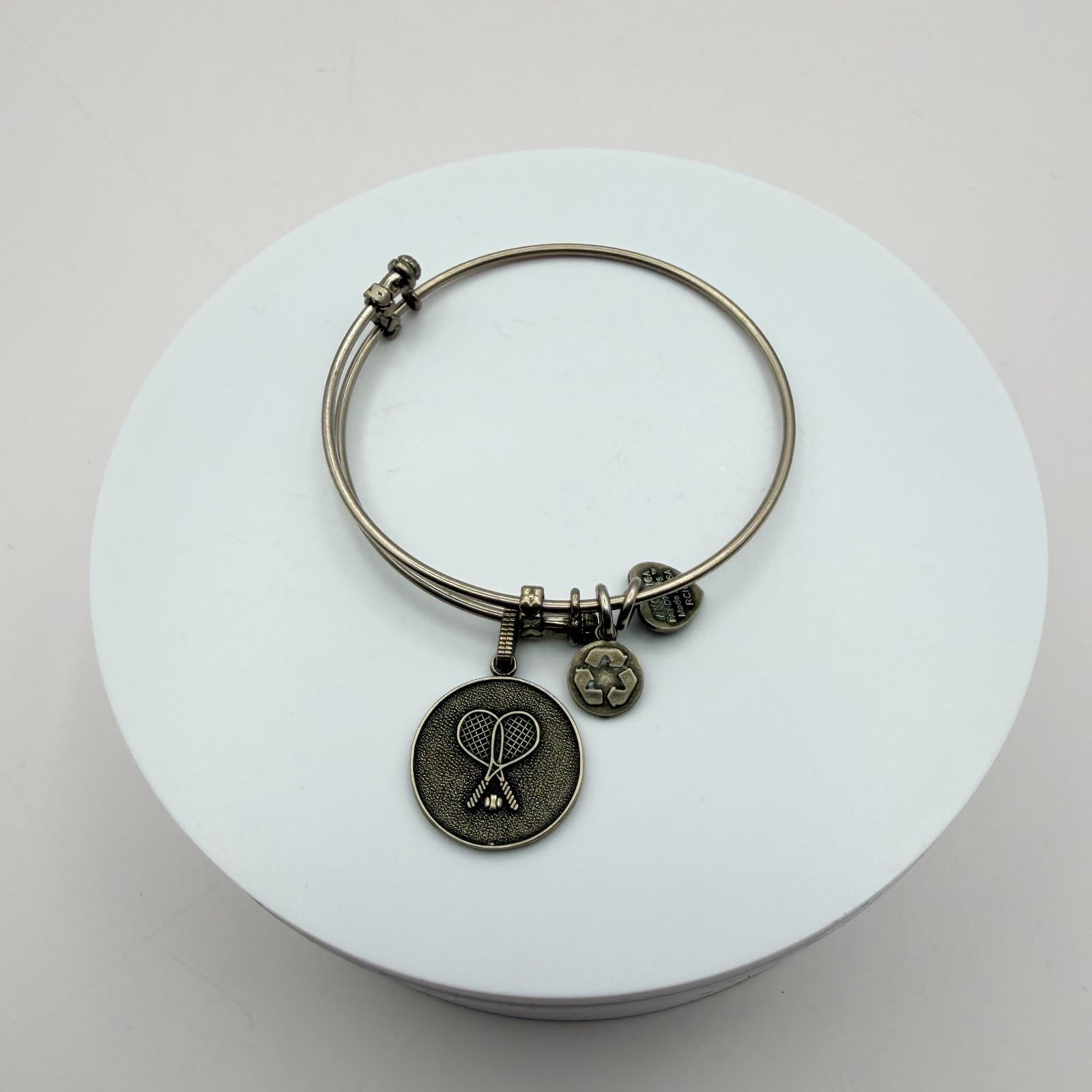 Vintage Y2K Silver Tone Tennis Racket Charm Bangle Bracelet Women's Jewelry - Thumbnail 6