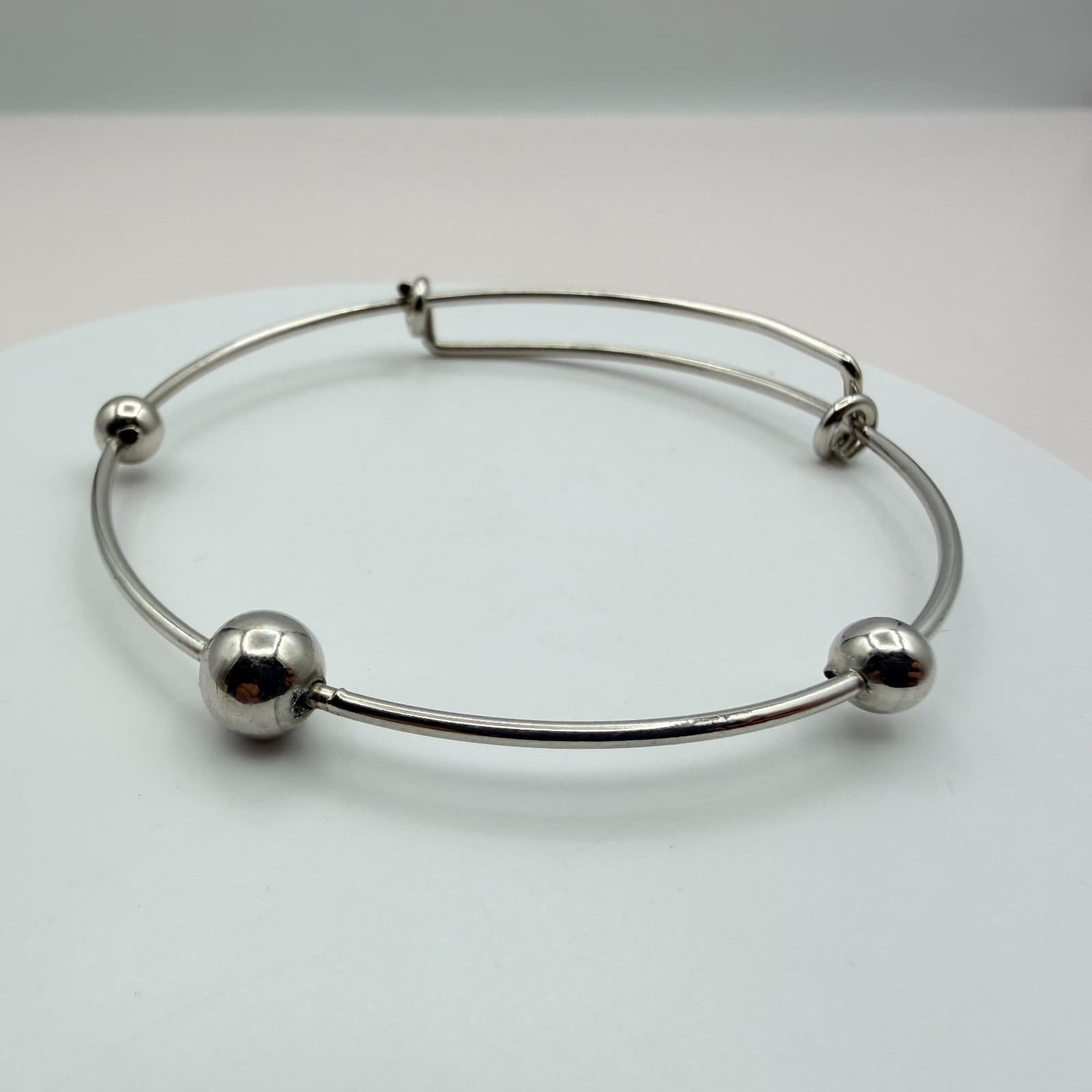 Vintage Y2K Silver Tone Ball Beaded Bangle Minimalist Women's Classic Jewelry - Thumbnail 3