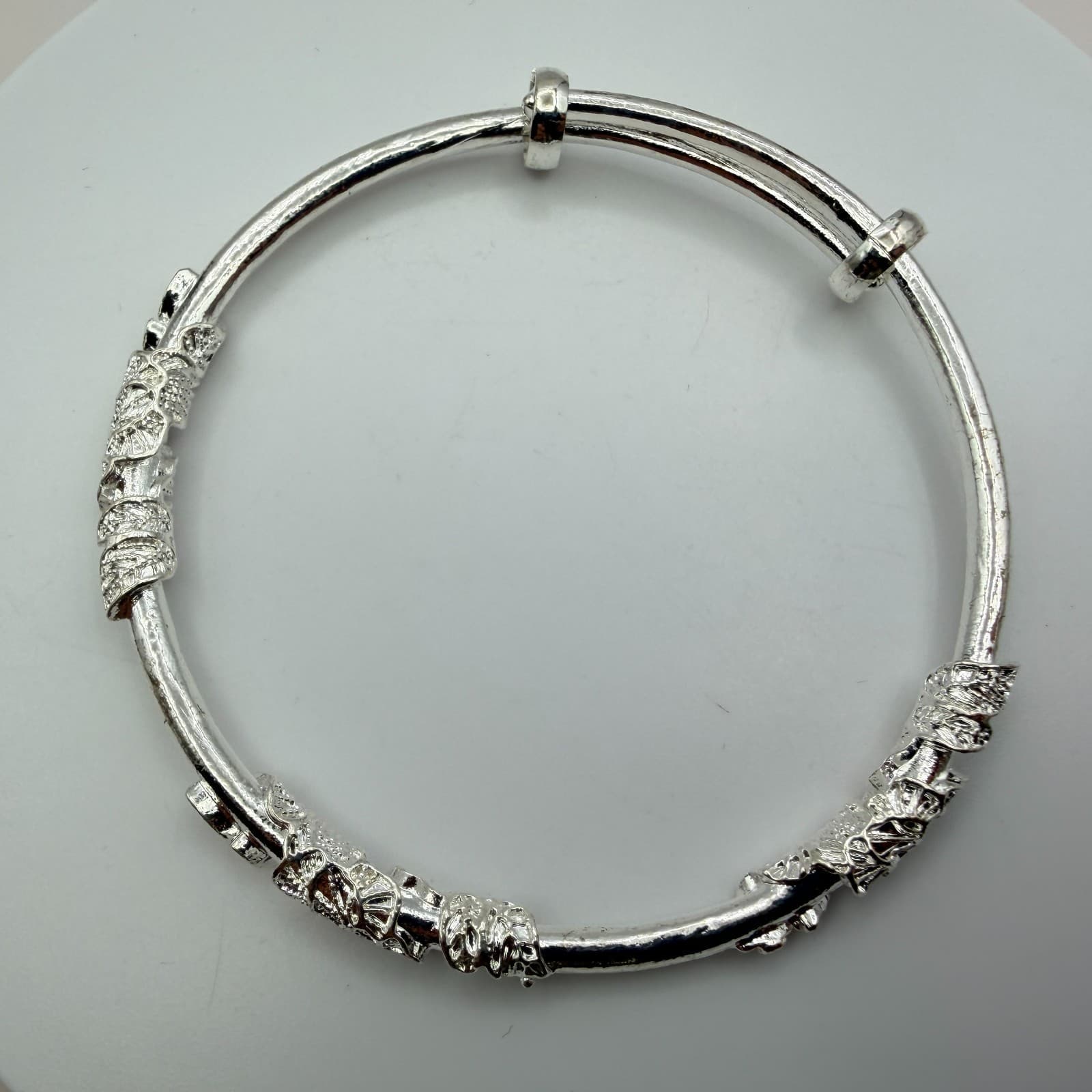 Vintage Y2K Silver Tone Textured Bangle Bracelet Women's Classic Jewelry - Thumbnail 8