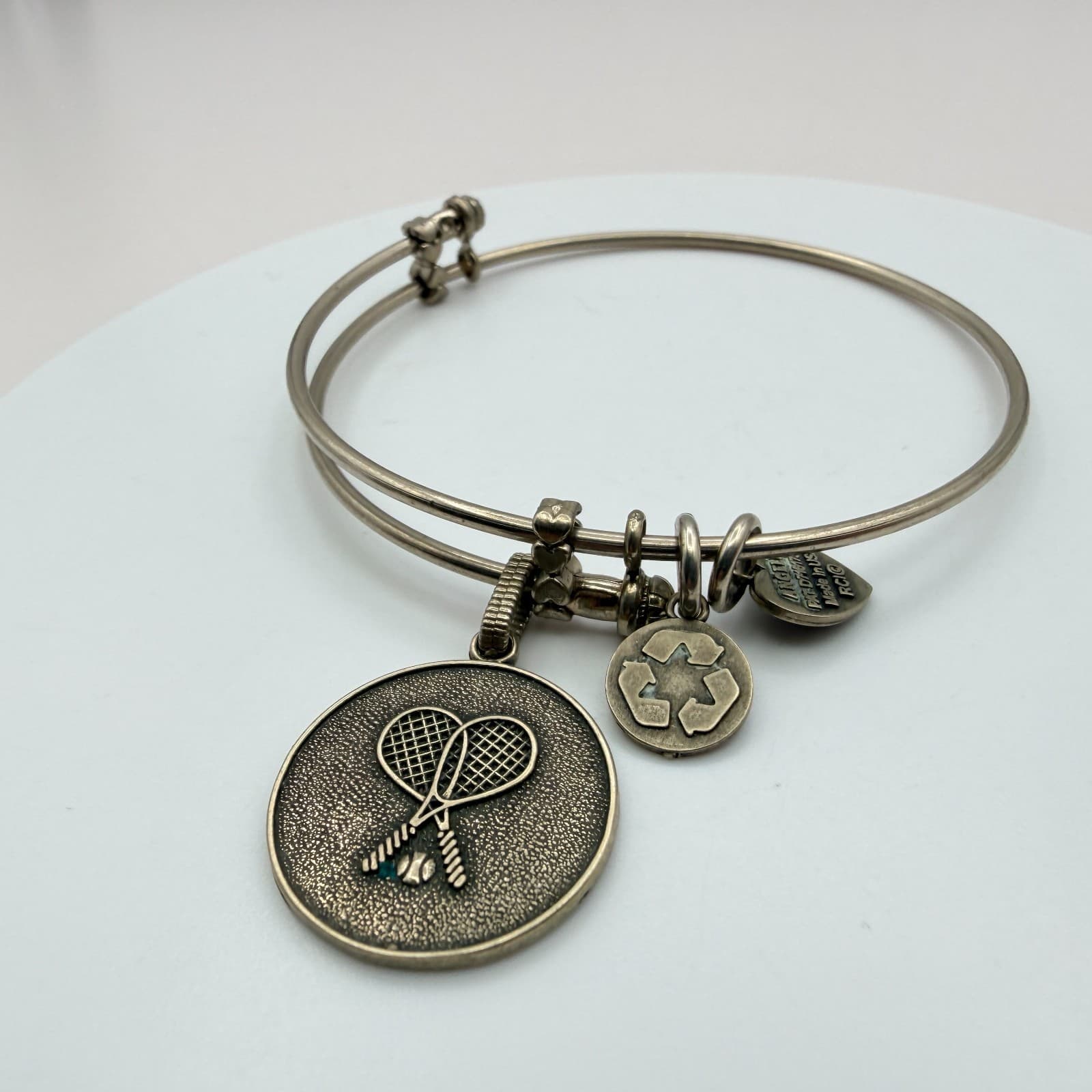 Vintage Y2K Silver Tone Tennis Racket Charm Bangle Bracelet Women's Jewelry - Thumbnail 7