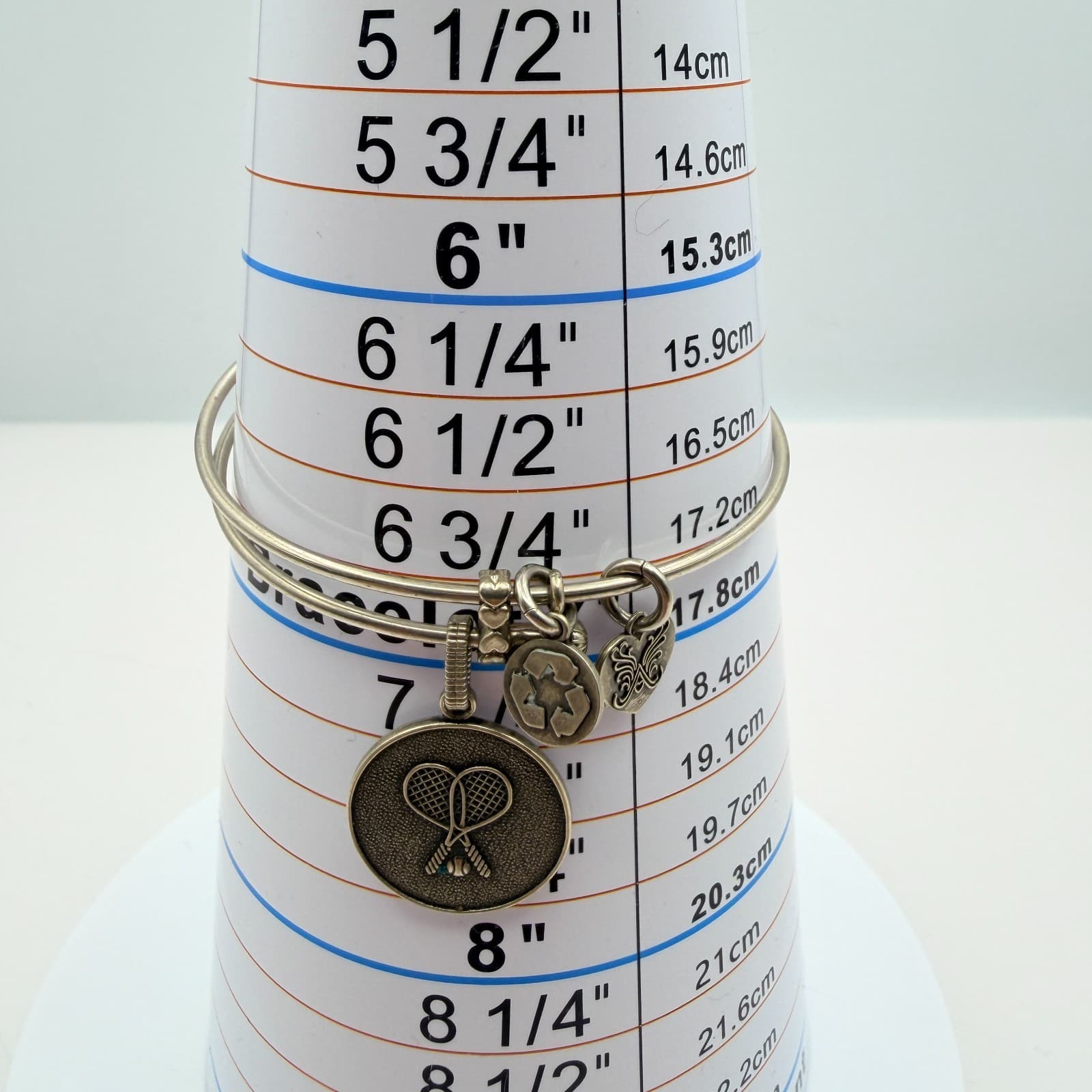 Vintage Y2K Silver Tone Tennis Racket Charm Bangle Bracelet Women's Jewelry - Thumbnail 9