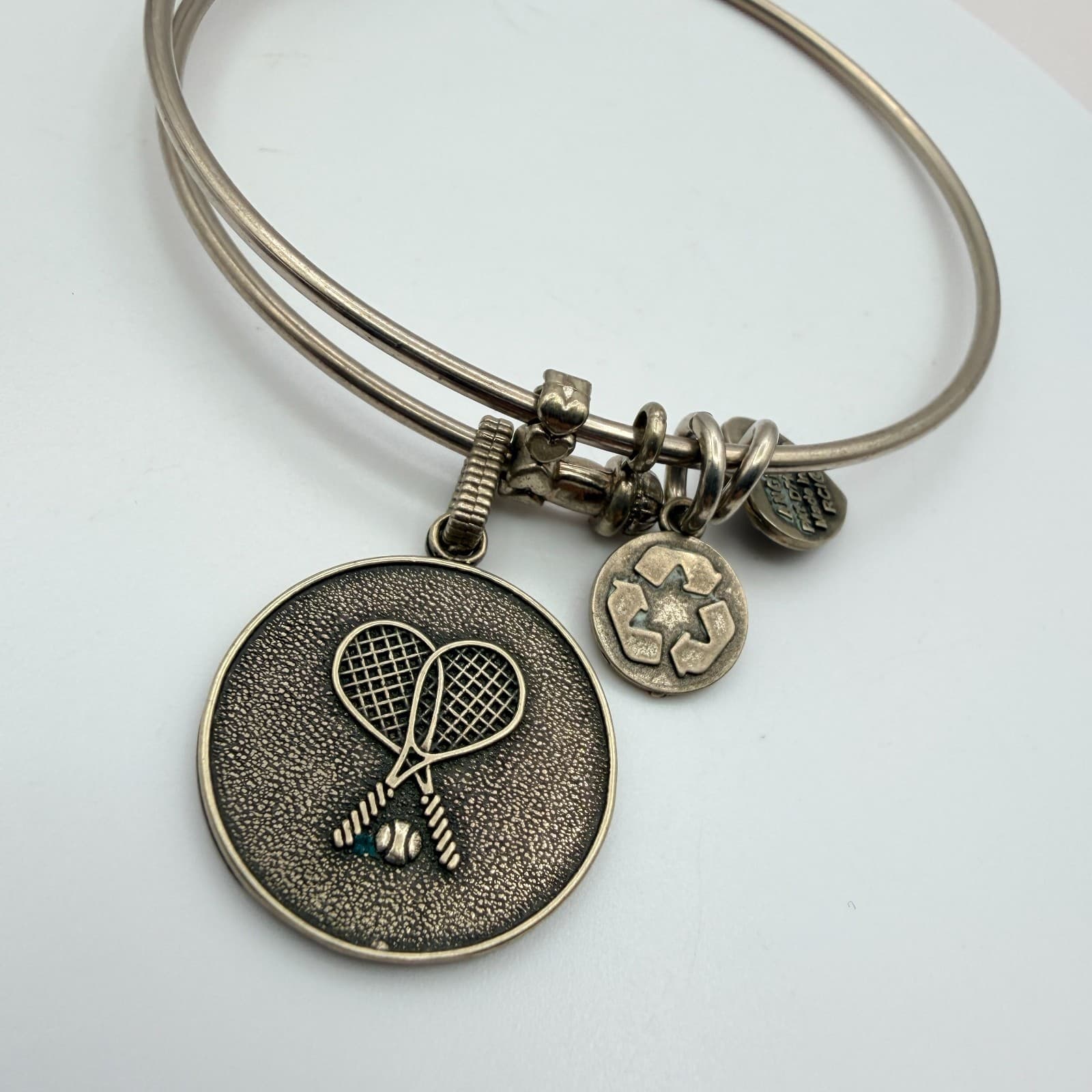 Vintage Y2K Silver Tone Tennis Racket Charm Bangle Bracelet Women's Jewelry - Thumbnail 5