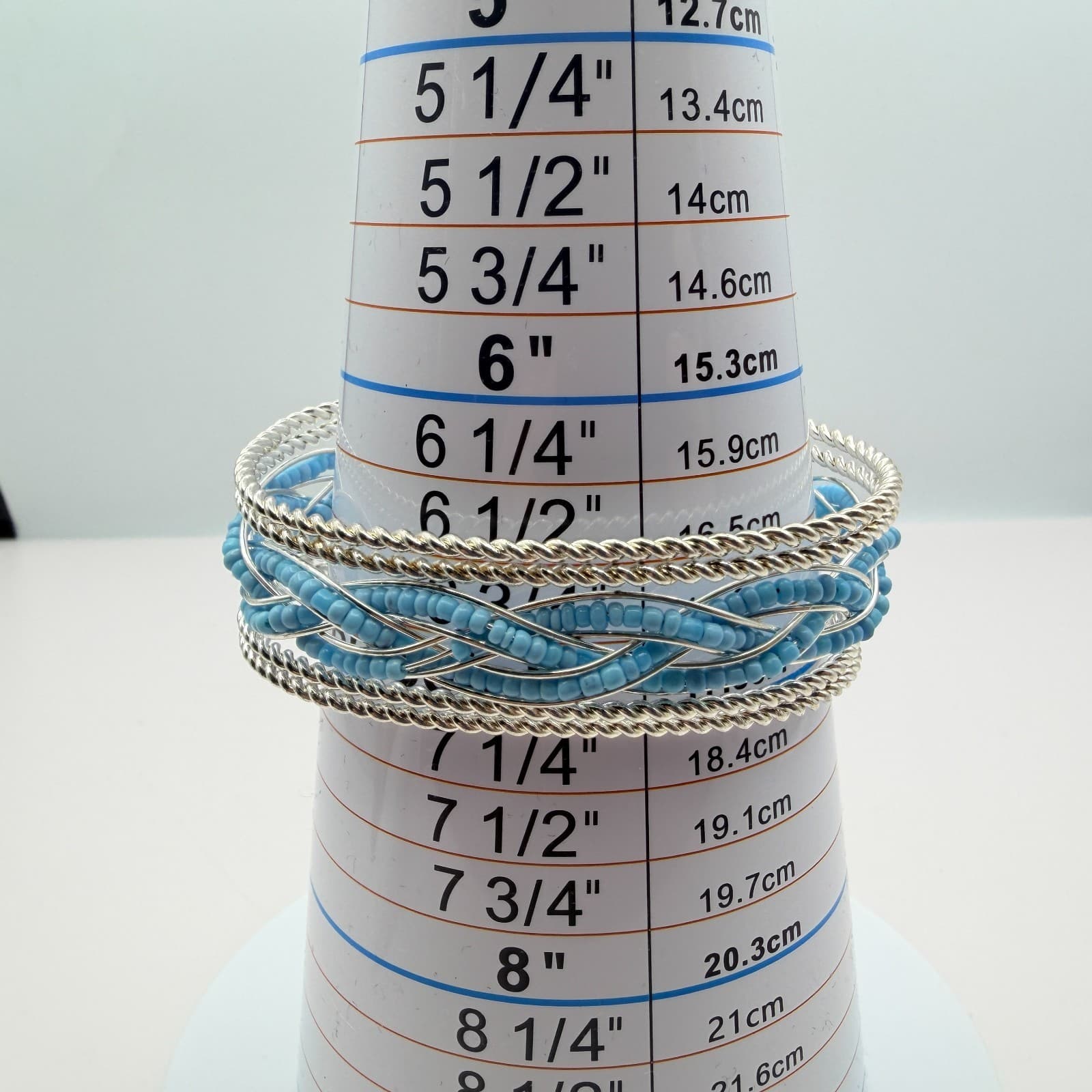 Vintage Y2K Silver Tone Braided Blue Seed Beaded Cuff Bracelet Women's Jewelry - Thumbnail 10