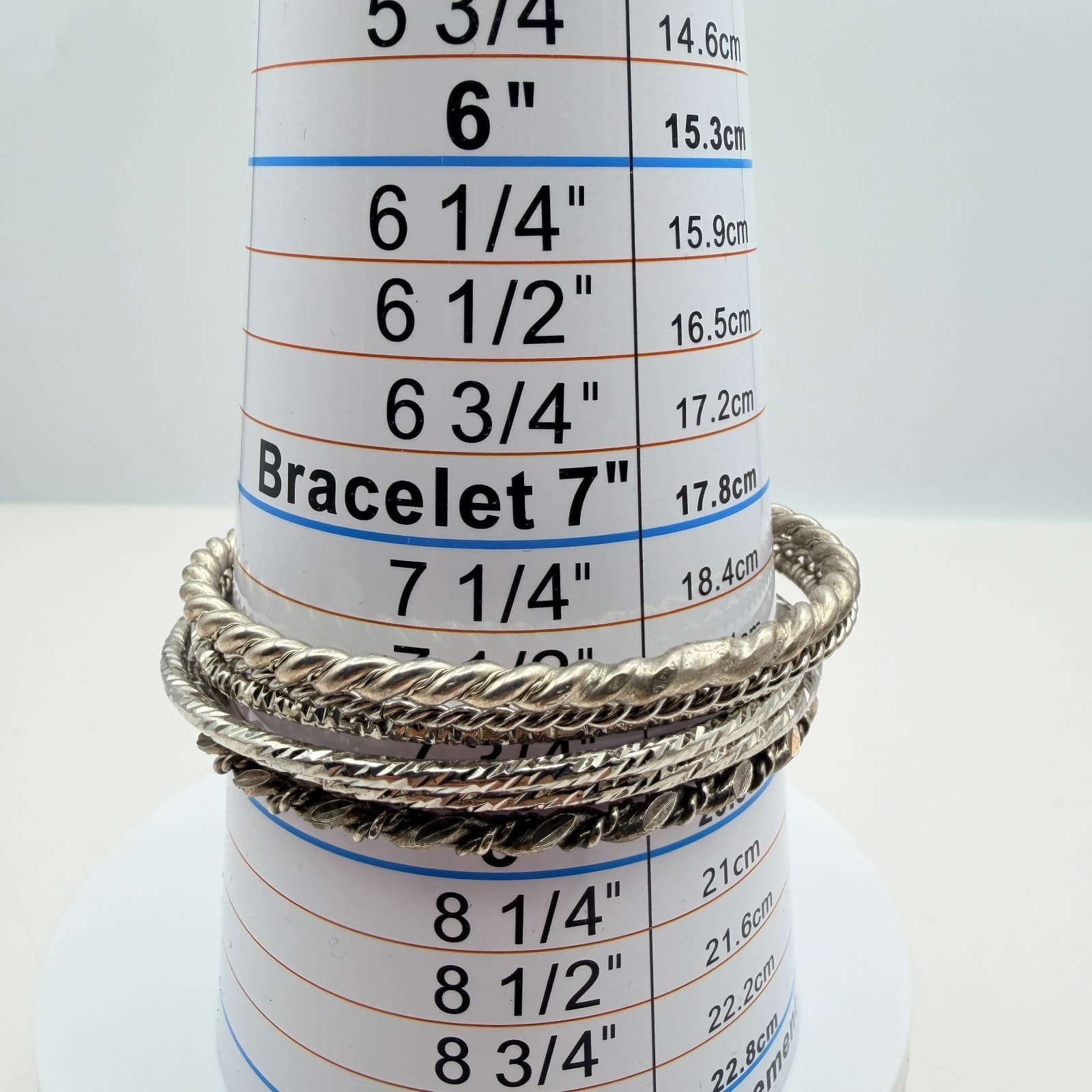 Vintage 90s Silver Tone Twisted Stack Bangles Set Women's Fashion Jewelry - Thumbnail 8