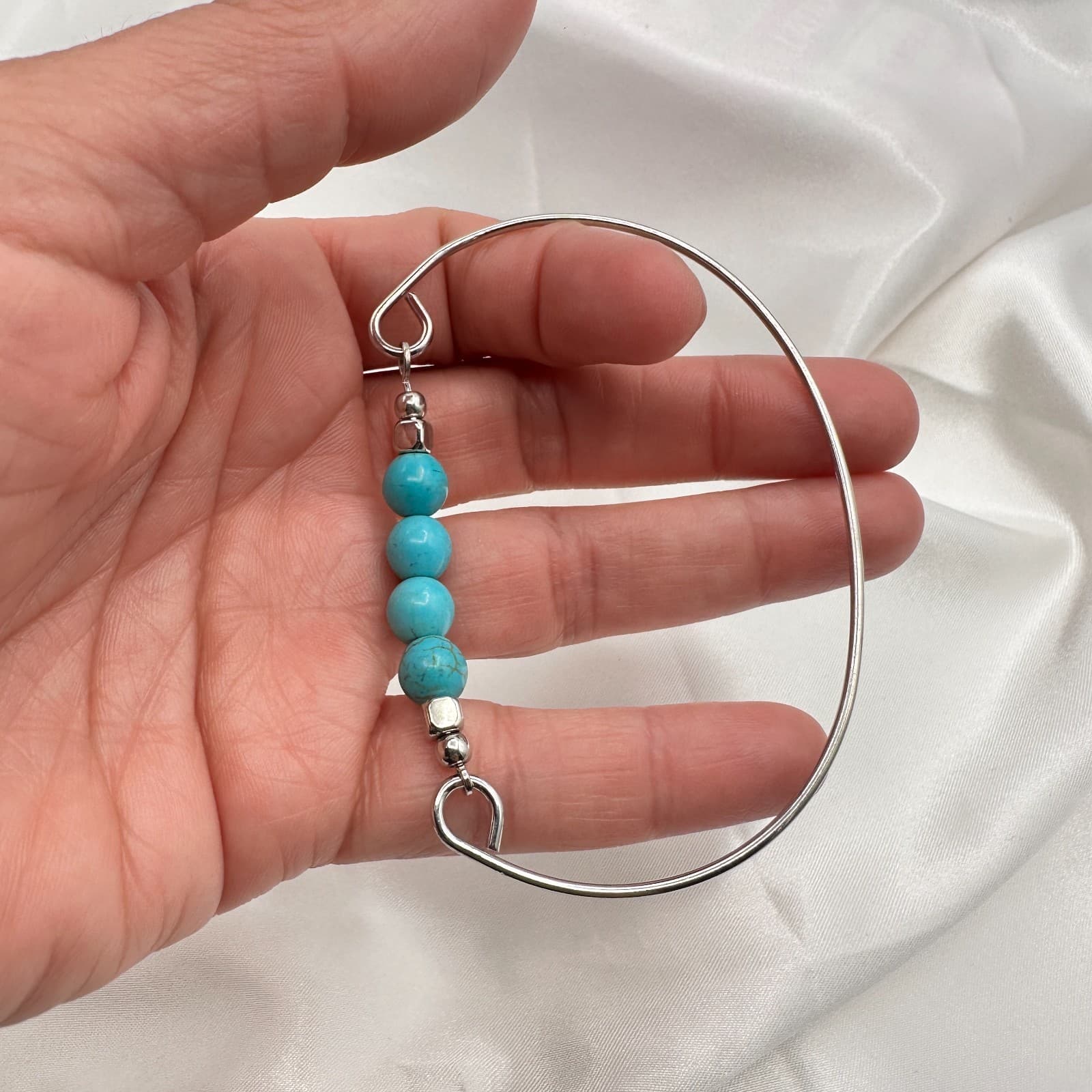 Vintage Y2K Silver Tone Turquoise Round Beaded Bracelet Women's Classic Jewelry - Thumbnail 10