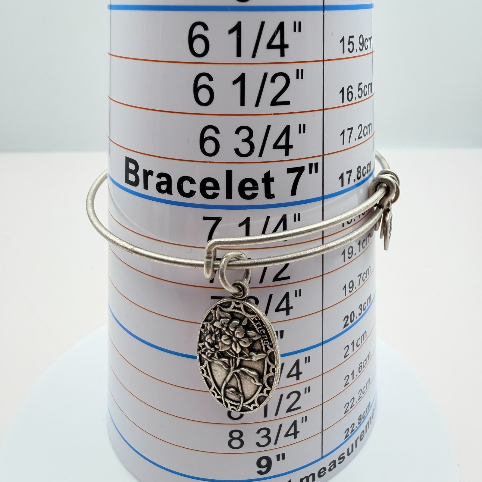 Vintage Y2K Silver Tone Friend Floral Bangle Bracelet Women's Classic Jewelry - Thumbnail 8