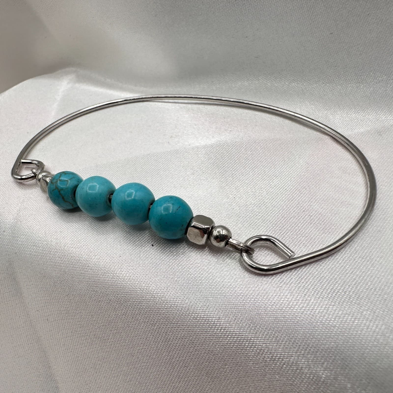 Vintage Y2K Silver Tone Turquoise Round Beaded Bracelet Women's Classic Jewelry - Thumbnail 3