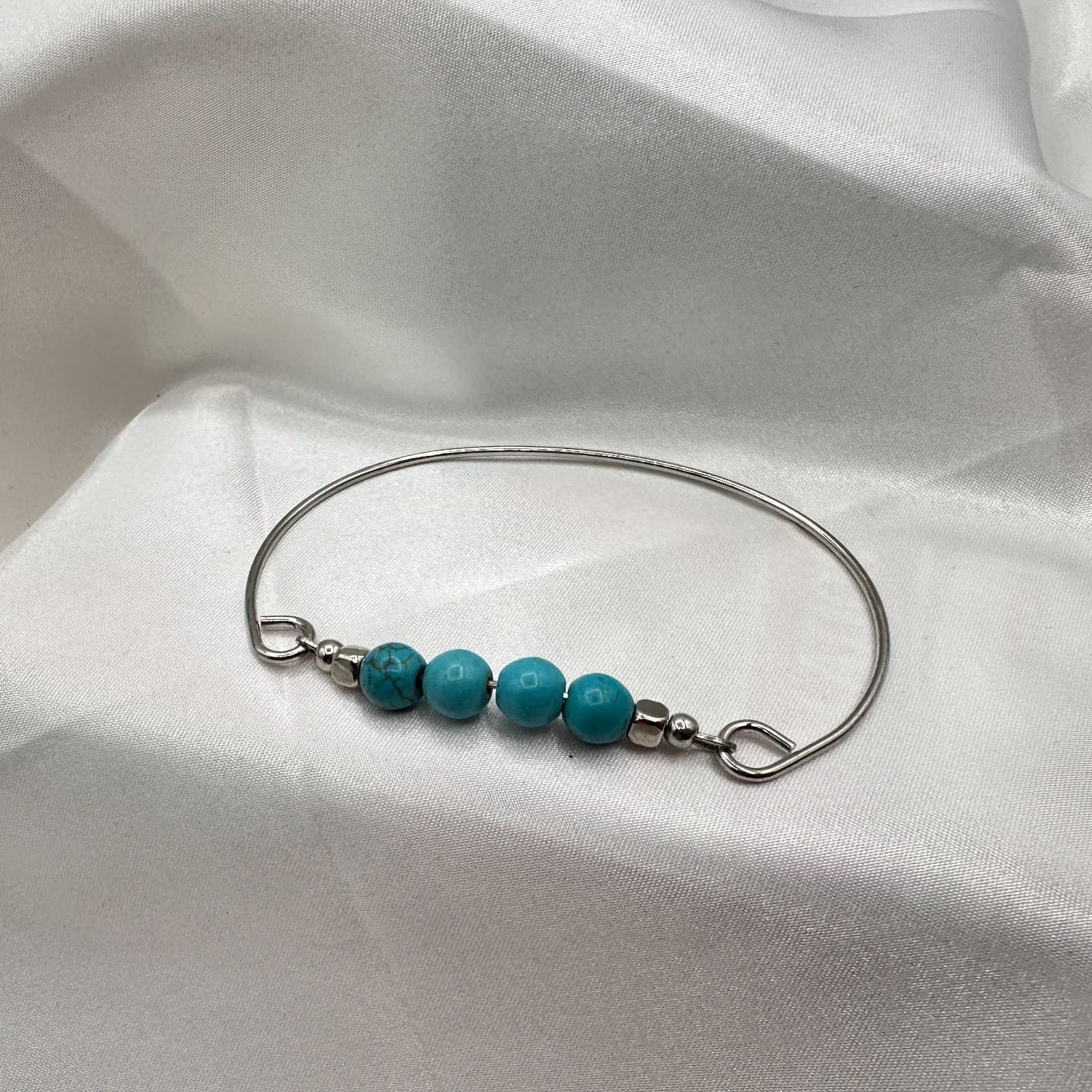 Vintage Y2K Silver Tone Turquoise Round Beaded Bracelet Women's Classic Jewelry - Thumbnail 2