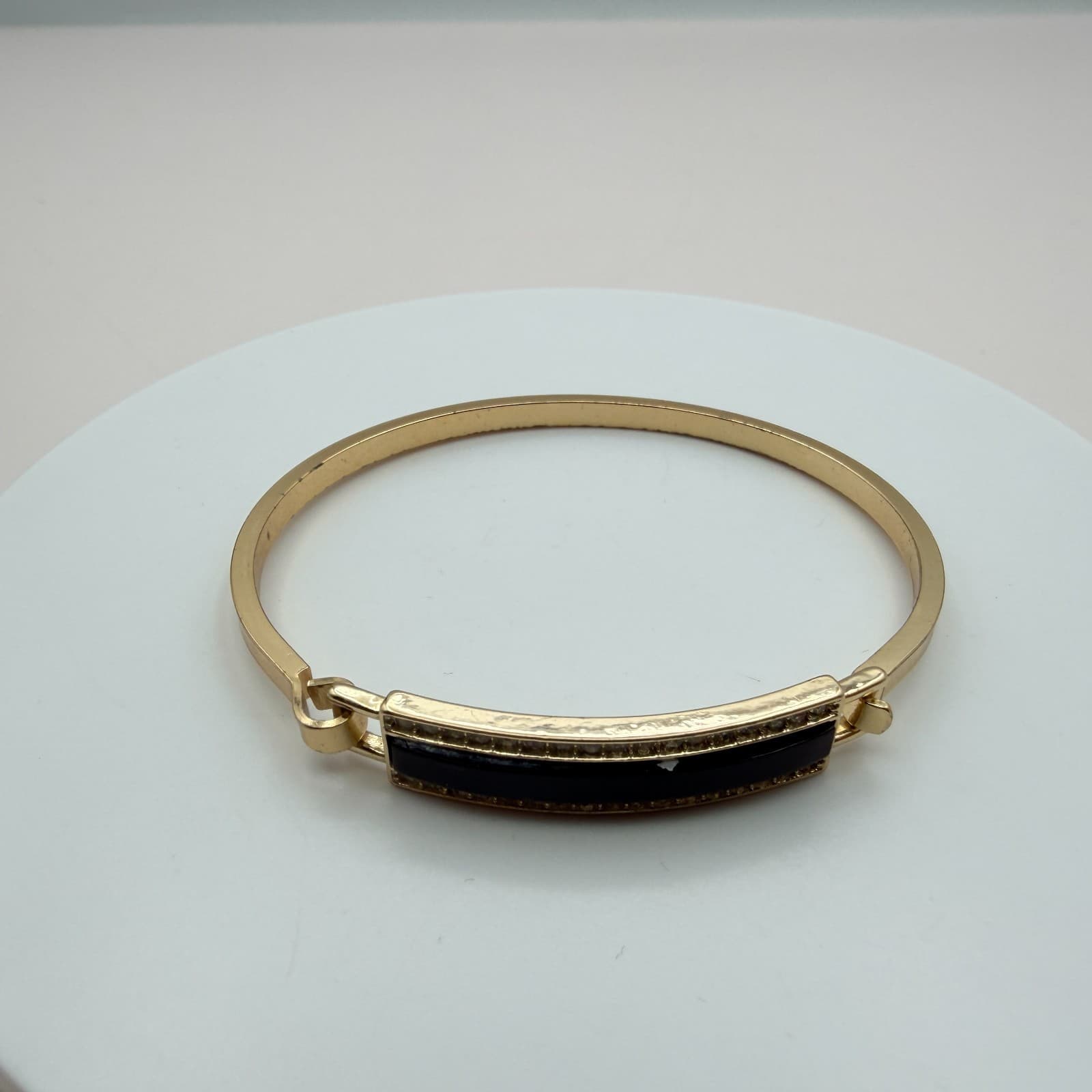 Vintage Y2K Gold Tone Black Enamel Bracelet Bangle Women's Classic Jewelry - Thumbnail 3