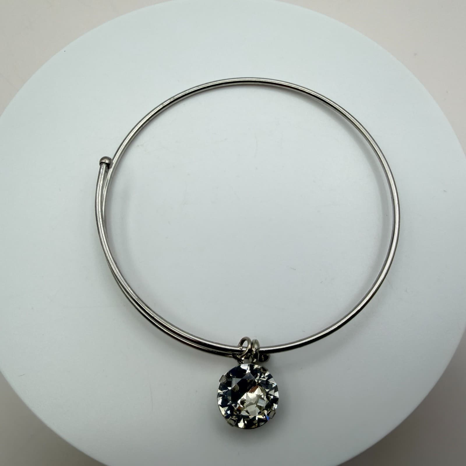 Vintage Y2K Silver Tone Clear Rhinestone Charm Bangle Women's Classic Jewelry - Thumbnail 7