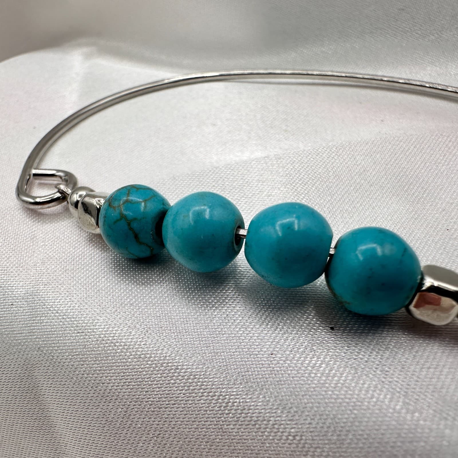 Vintage Y2K Silver Tone Turquoise Round Beaded Bracelet Women's Classic Jewelry - Thumbnail 4