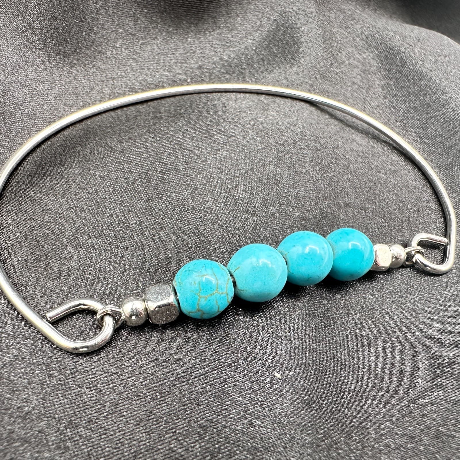 Vintage Y2K Silver Tone Turquoise Round Beaded Bracelet Women's Classic Jewelry - Thumbnail 8