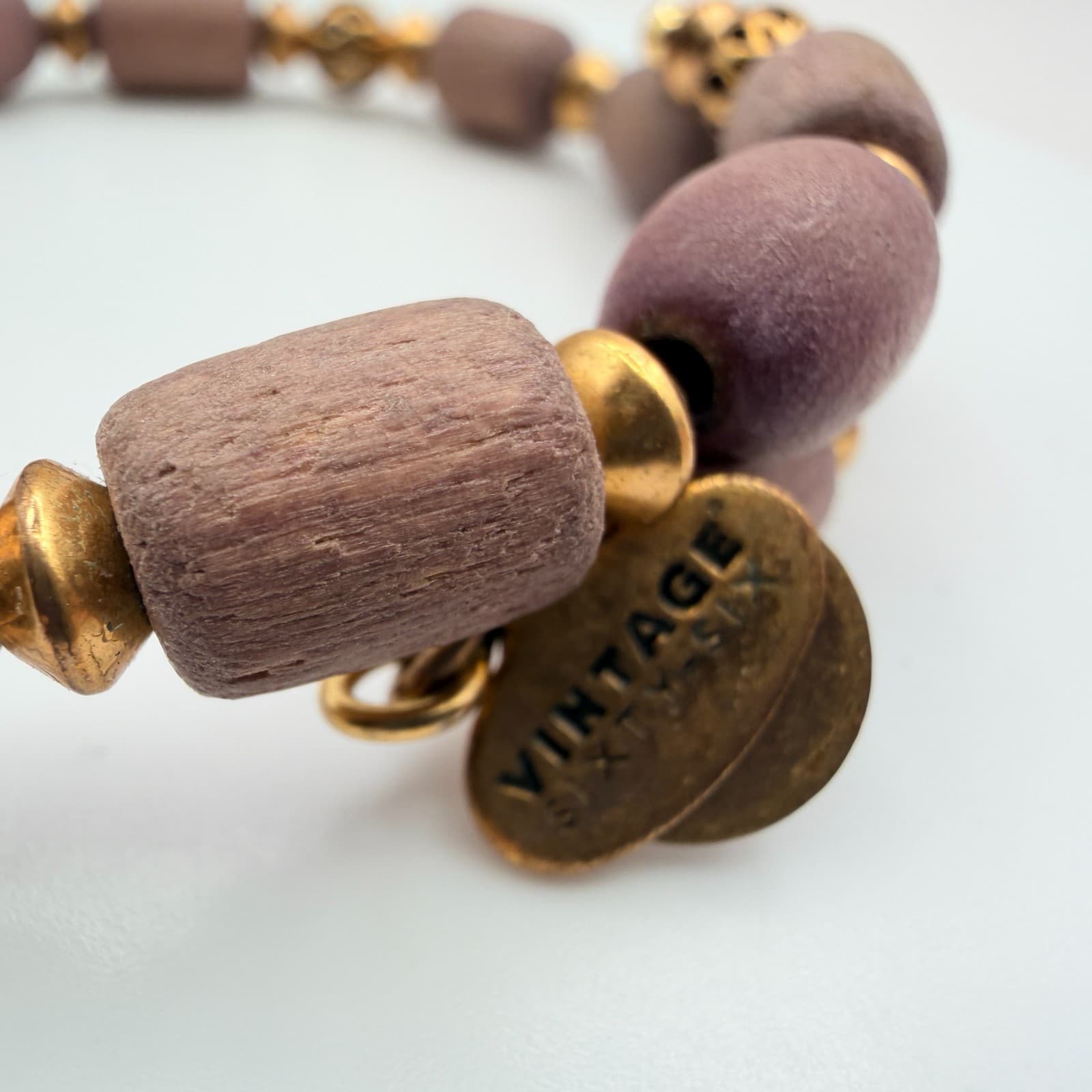 Vintage 66 Gold Tone Wooden Beaded Boho Bracelet Women's Classic Jewelry - Thumbnail 4