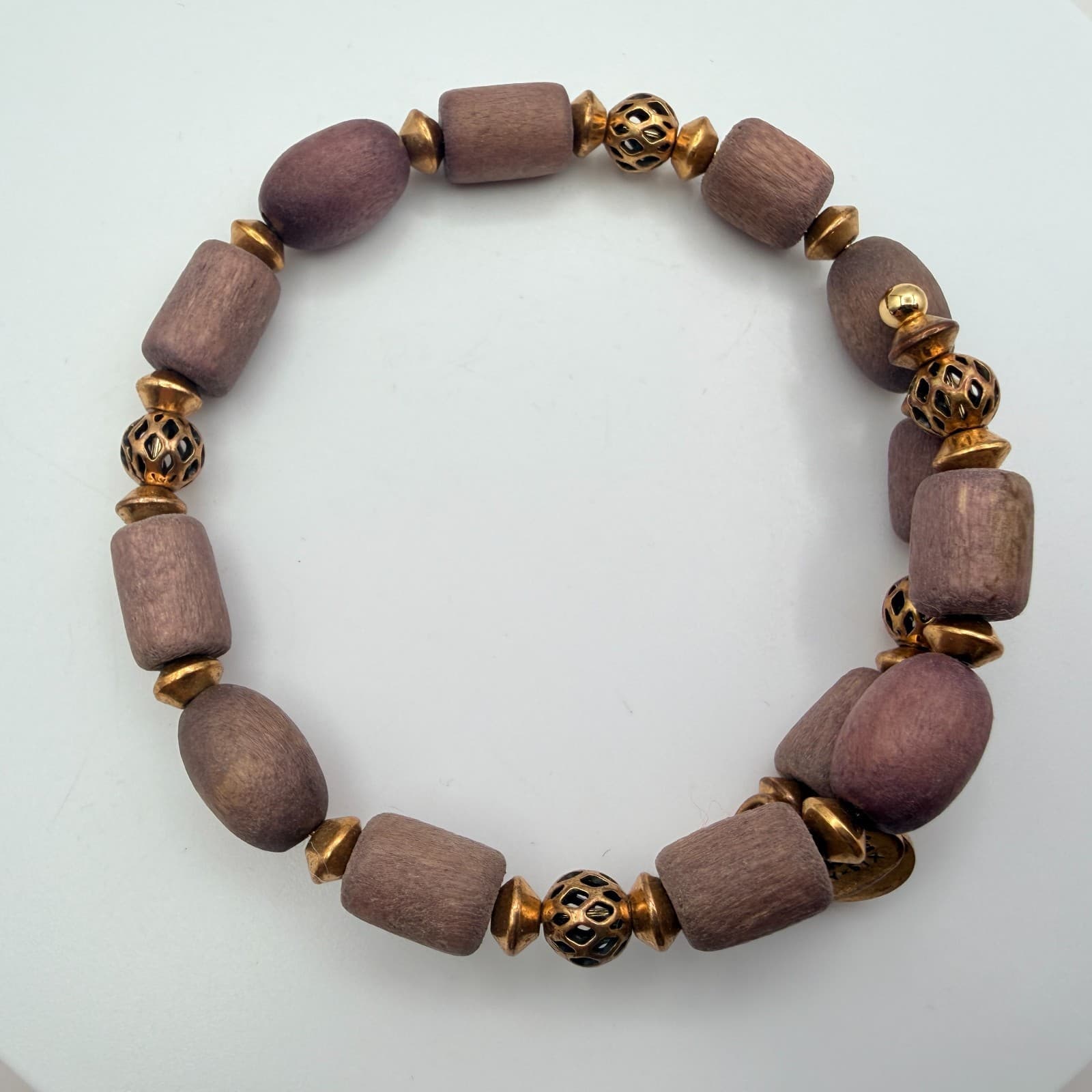 Vintage 66 Gold Tone Wooden Beaded Boho Bracelet Women's Classic Jewelry - Thumbnail 7