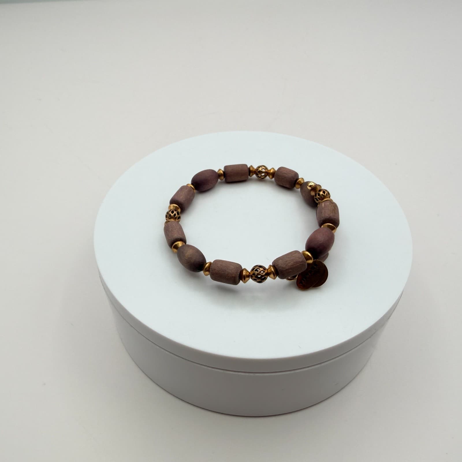 Vintage 66 Gold Tone Wooden Beaded Boho Bracelet Women's Classic Jewelry - Thumbnail 3