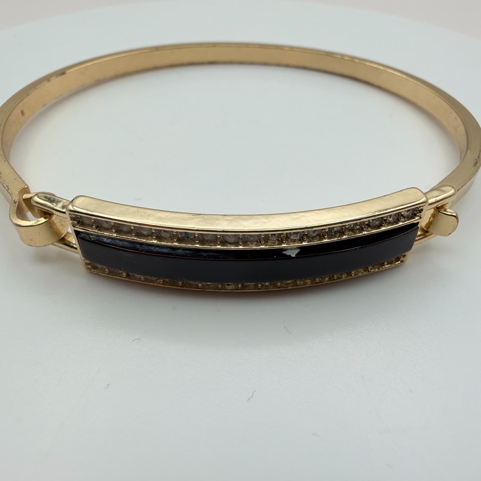 Vintage Y2K Gold Tone Black Enamel Bracelet Bangle Women's Classic Jewelry - Thumbnail 4
