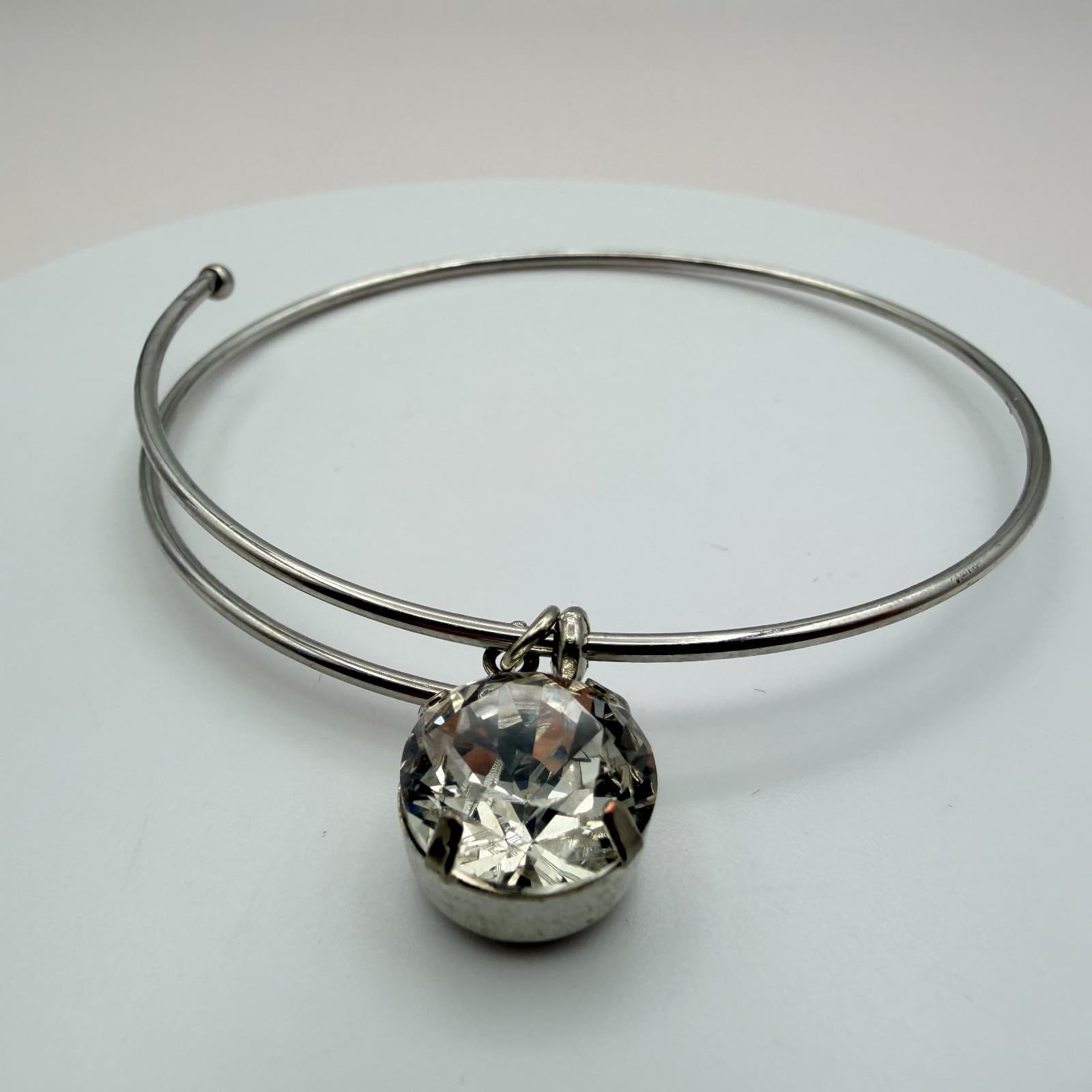 Vintage Y2K Silver Tone Clear Rhinestone Charm Bangle Women's Classic Jewelry - Thumbnail 3