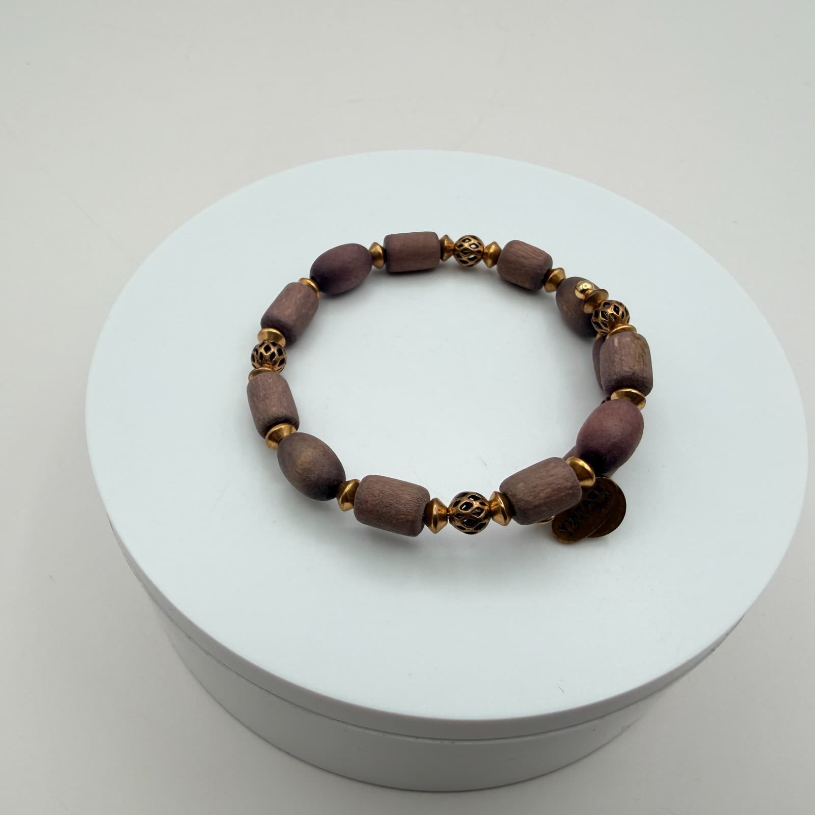 Vintage 66 Gold Tone Wooden Beaded Boho Bracelet Women's Classic Jewelry - Thumbnail 2