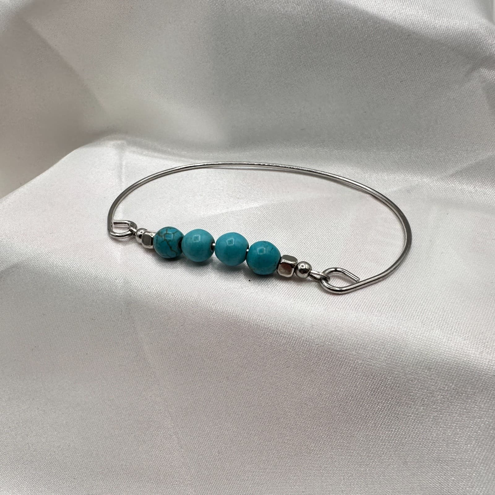 Vintage Y2K Silver Tone Turquoise Round Beaded Bracelet Women's Classic Jewelry - Thumbnail 5