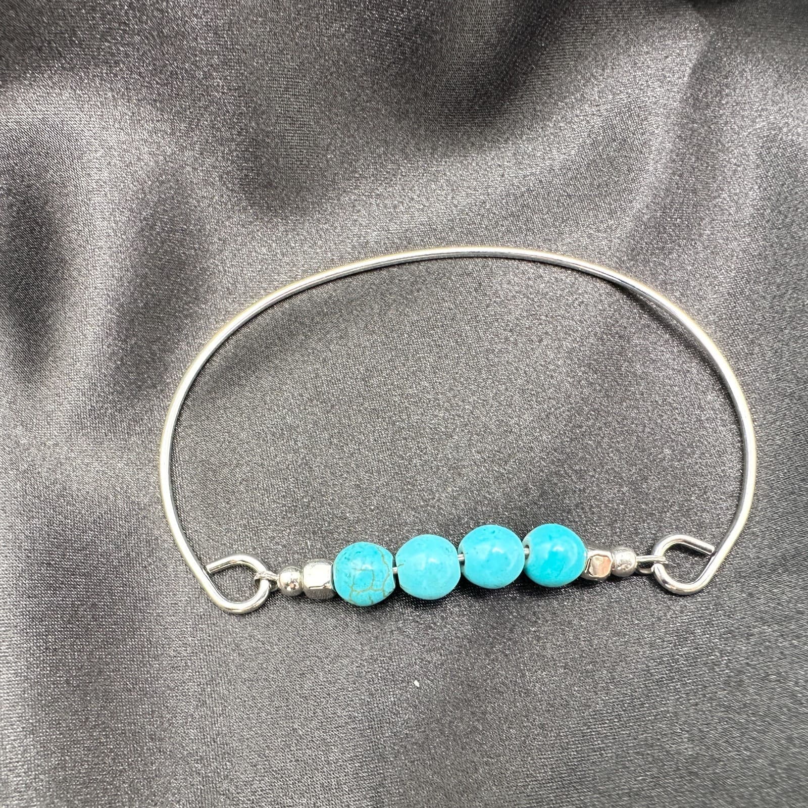 Vintage Y2K Silver Tone Turquoise Round Beaded Bracelet Women's Classic Jewelry - Thumbnail 7