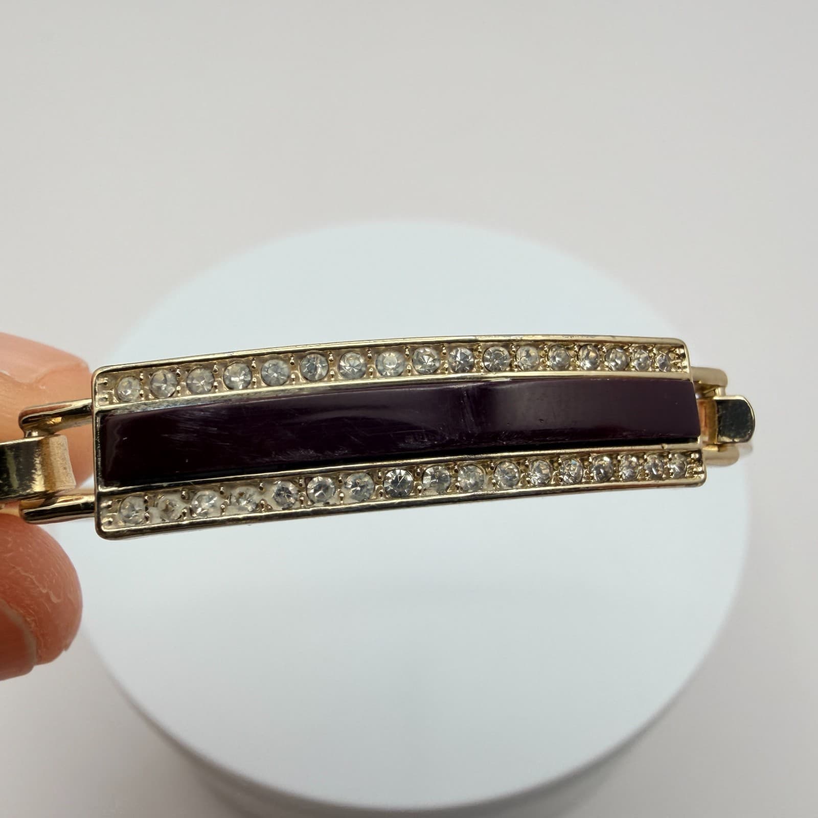 Vintage Y2K Gold Tone Black Enamel Bracelet Bangle Women's Classic Jewelry - Thumbnail 9