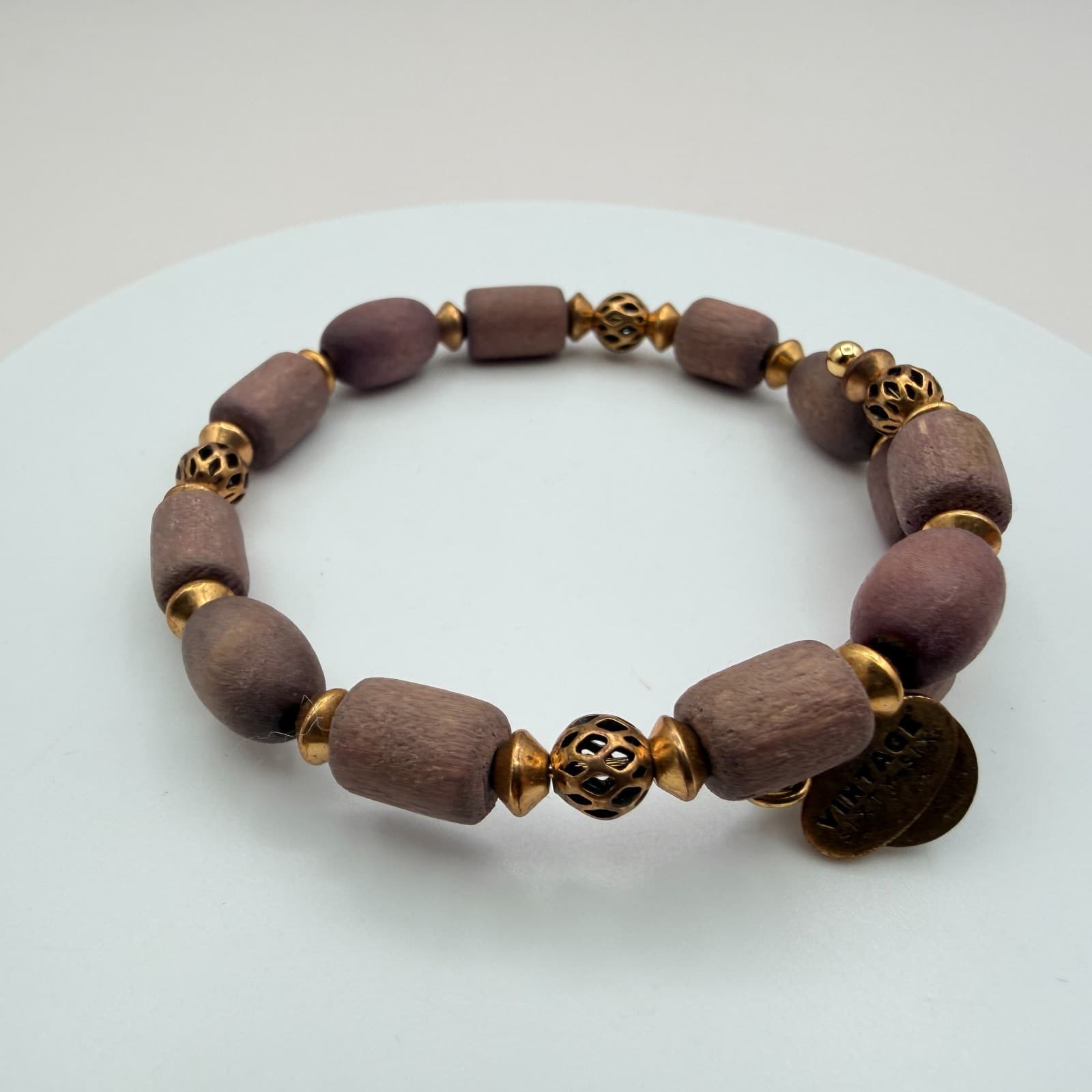 Vintage 66 Gold Tone Wooden Beaded Boho Bracelet Women's Classic Jewelry - Image 1