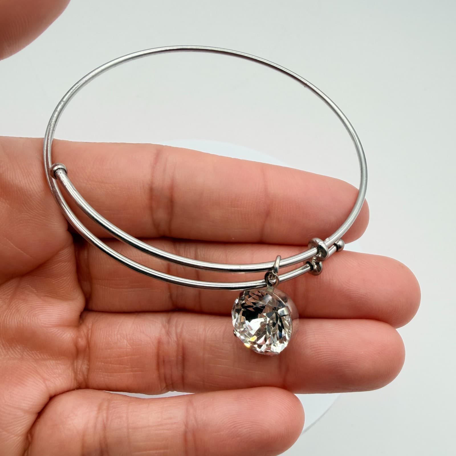 Vintage Y2K Silver Tone Clear Rhinestone Charm Bangle Women's Classic Jewelry - Thumbnail 8