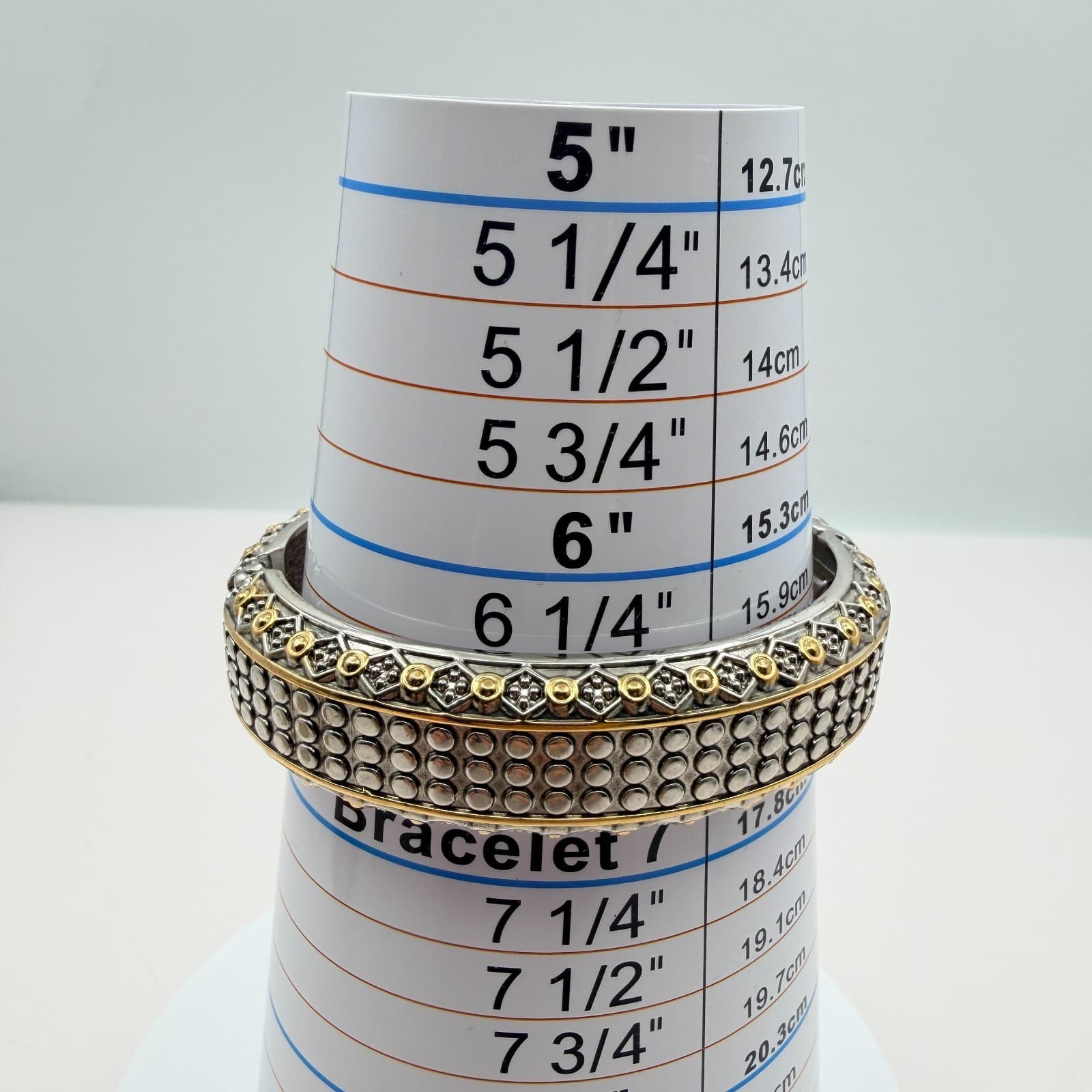 Vintage 90s Silver Gold Tone Geometric Studded Bangle Bracelet Classic Jewelry - Thumbnail 9