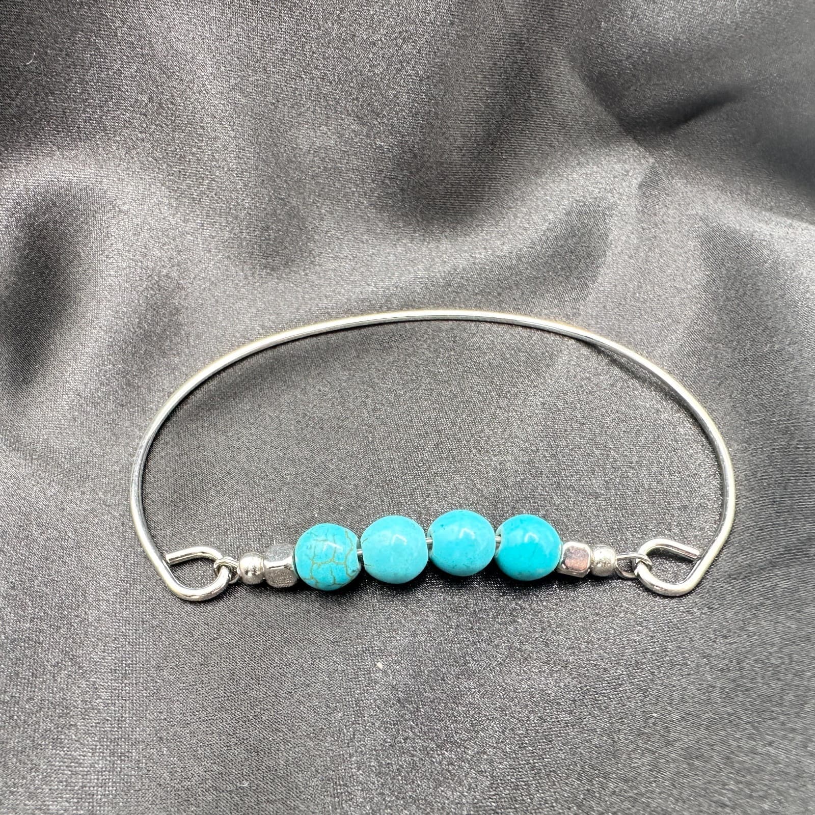 Vintage Y2K Silver Tone Turquoise Round Beaded Bracelet Women's Classic Jewelry - Thumbnail 6