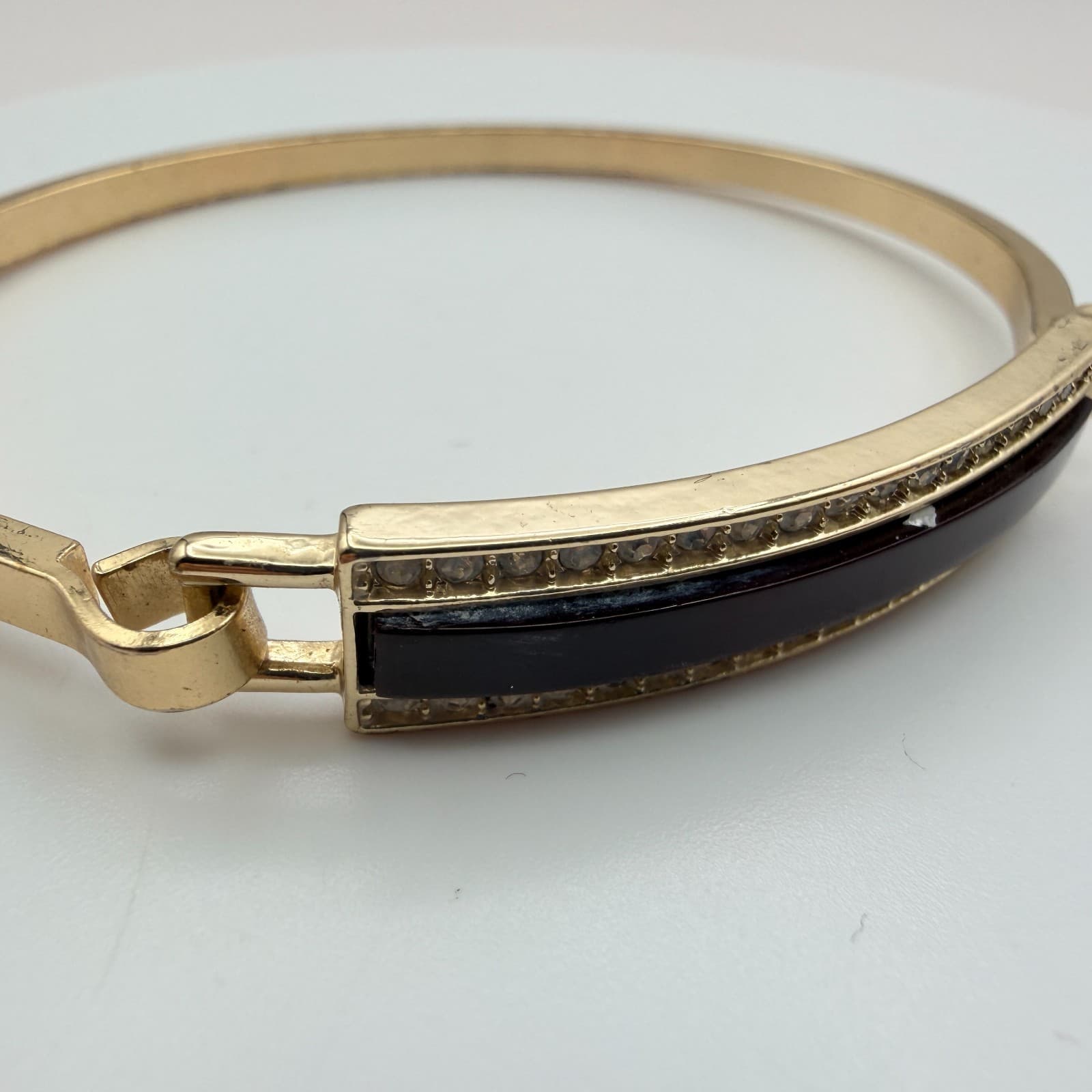 Vintage Y2K Gold Tone Black Enamel Bracelet Bangle Women's Classic Jewelry - Thumbnail 7
