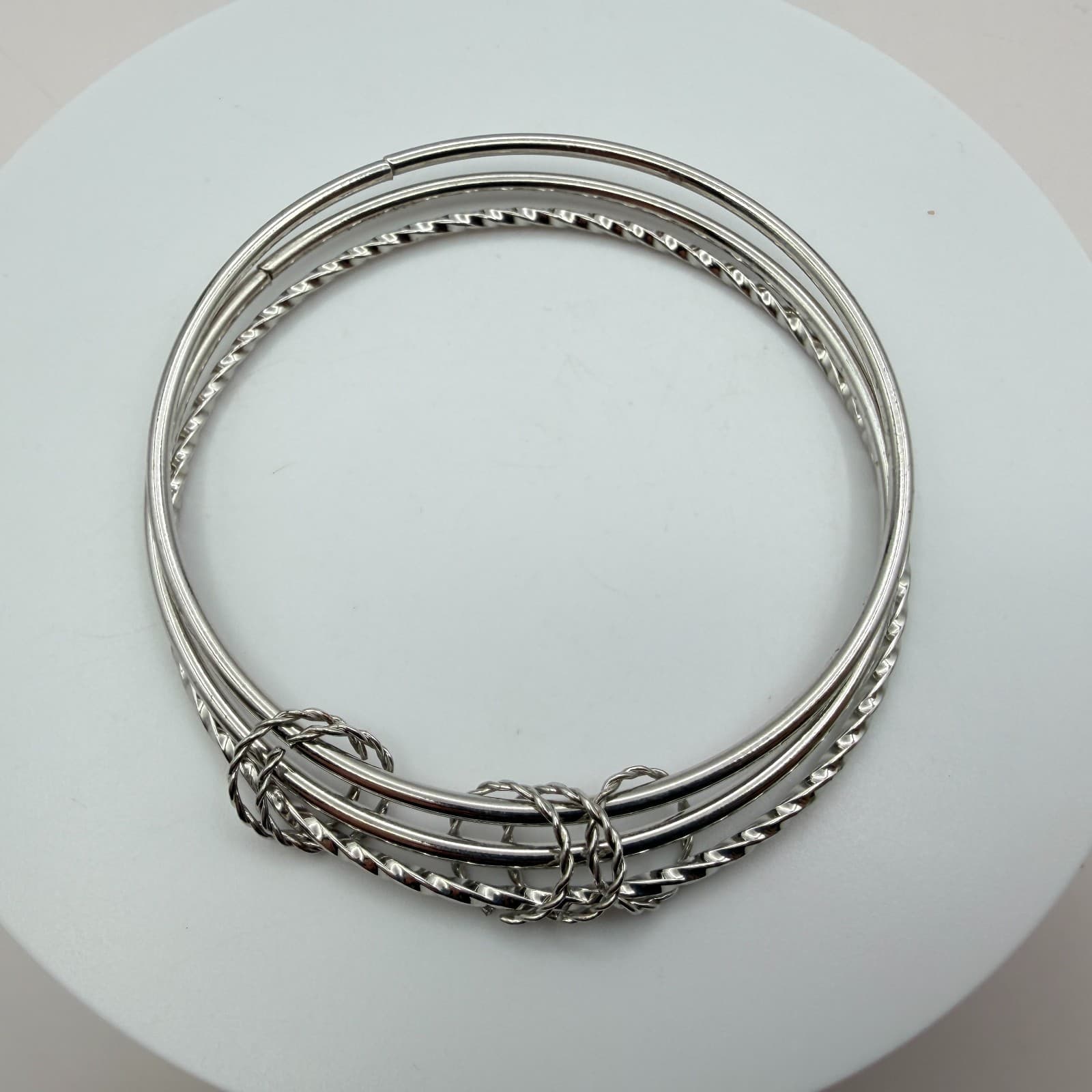 Vintage Y2K Silver Tone Stack Twisted Smooth Bracelet Women's Classic Jewelry - Thumbnail 5