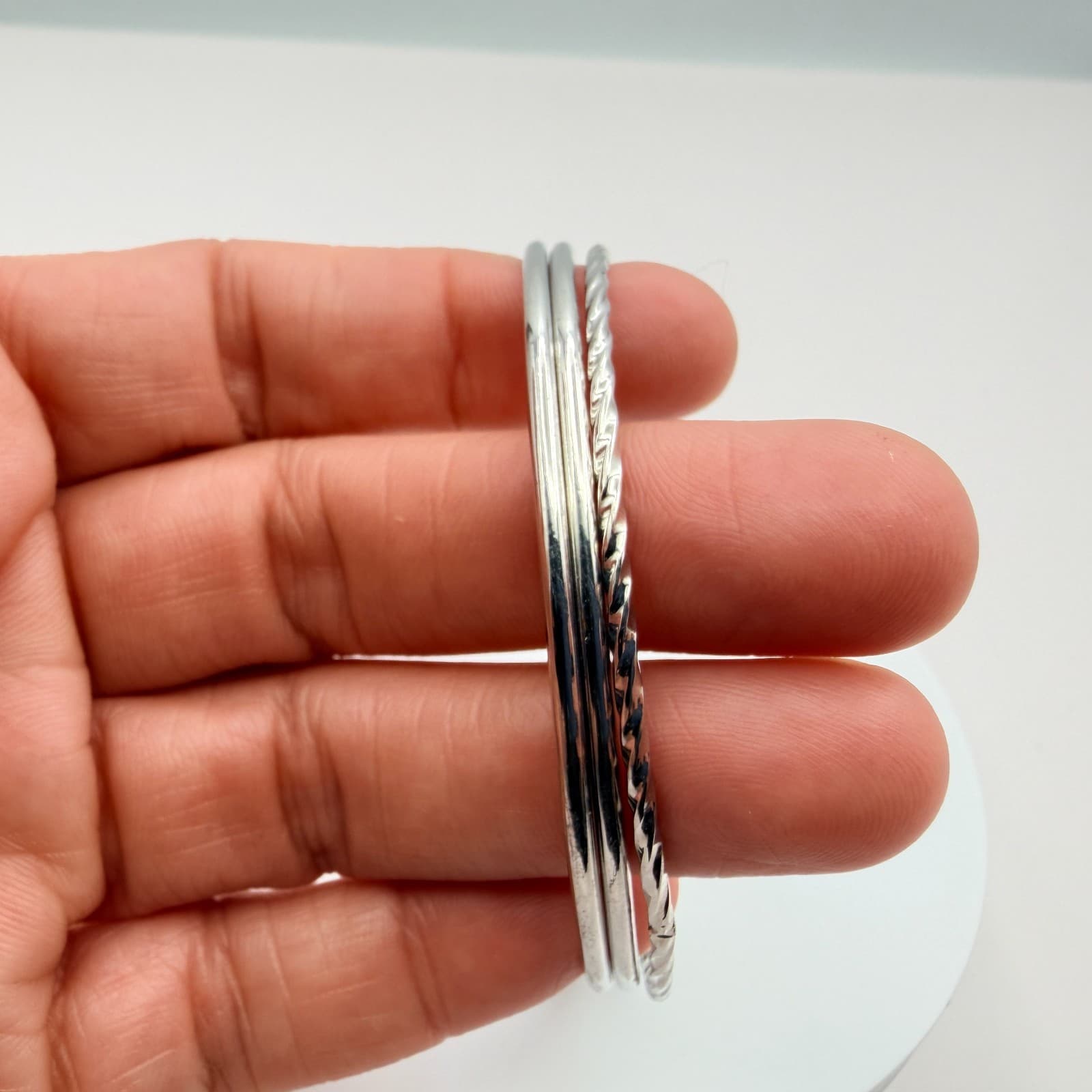 Vintage Y2K Silver Tone Stack Twisted Smooth Bracelet Women's Classic Jewelry - Thumbnail 8