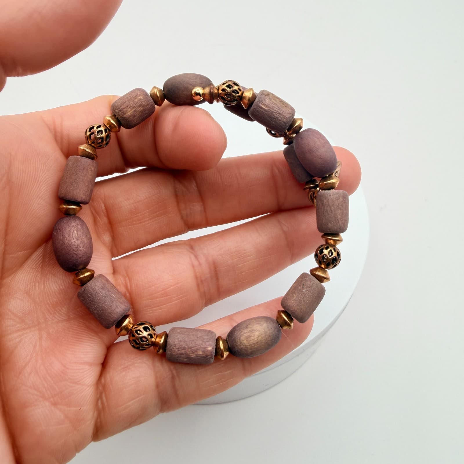 Vintage 66 Gold Tone Wooden Beaded Boho Bracelet Women's Classic Jewelry - Thumbnail 8