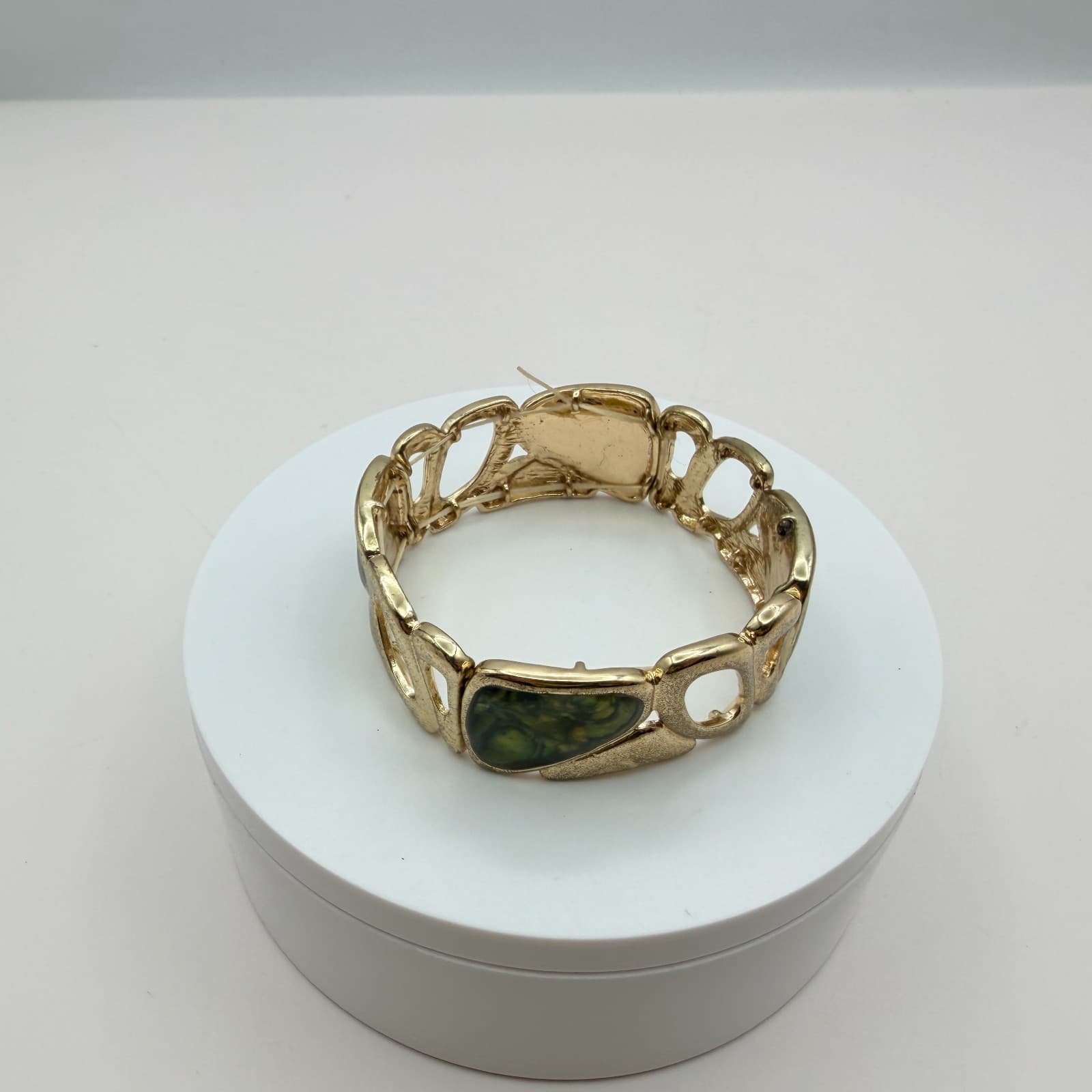 Vintage Y2K Polycrome Faux Abalone Shell Link Bracelet Gold Tone Jewelry - Thumbnail 4