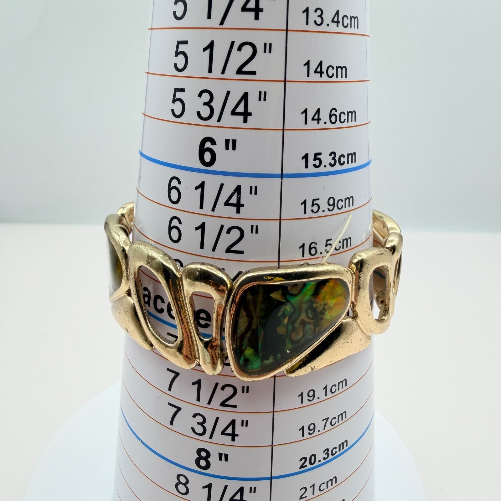 Vintage Y2K Polycrome Faux Abalone Shell Link Bracelet Gold Tone Jewelry - Thumbnail 9