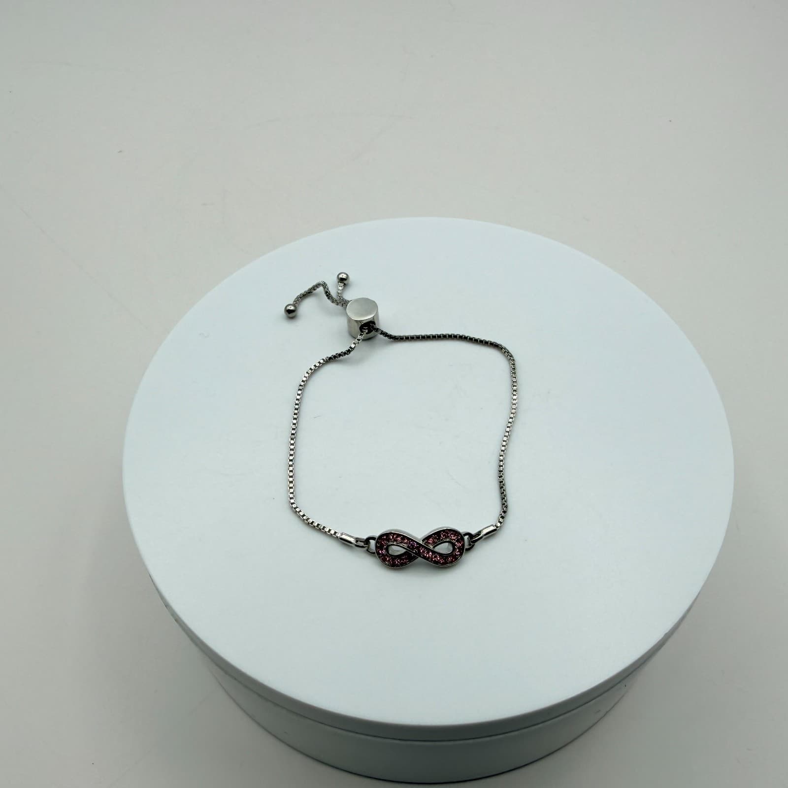 Vintage Y2K Silver Tone Rhinestone Infinity Symbol Bolo Bracelet Women's Jewelry - Thumbnail 2