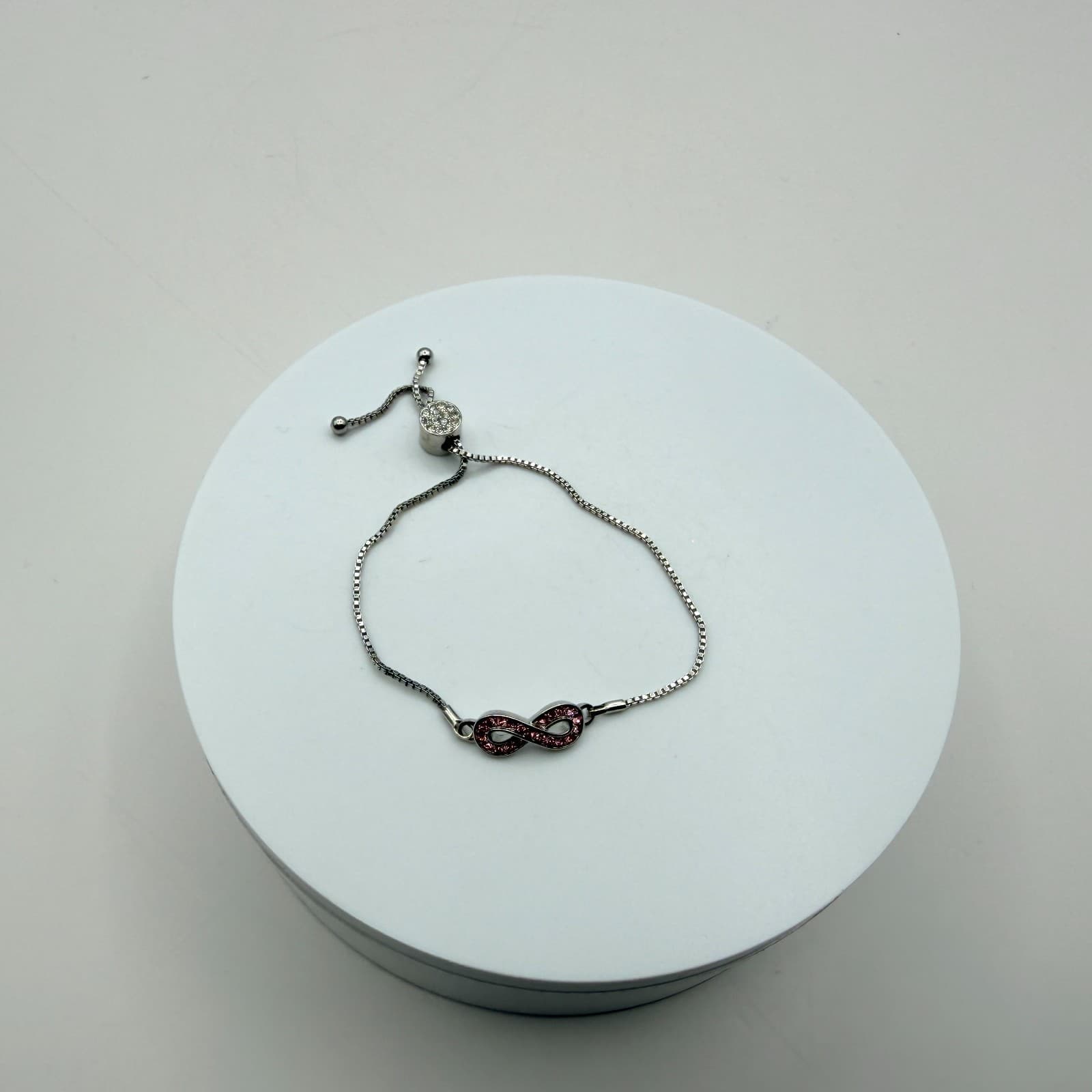 Vintage Y2K Silver Tone Rhinestone Infinity Symbol Bolo Bracelet Women's Jewelry - Thumbnail 6