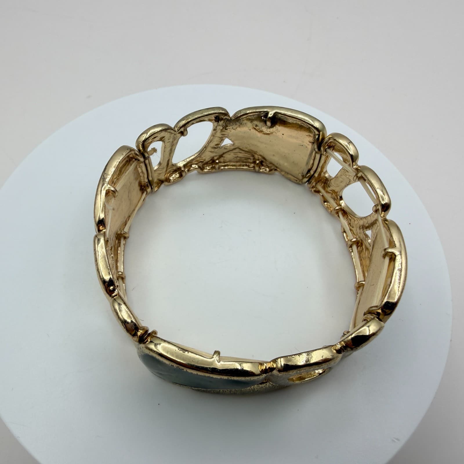 Vintage Y2K Polycrome Faux Abalone Shell Link Bracelet Gold Tone Jewelry - Thumbnail 7