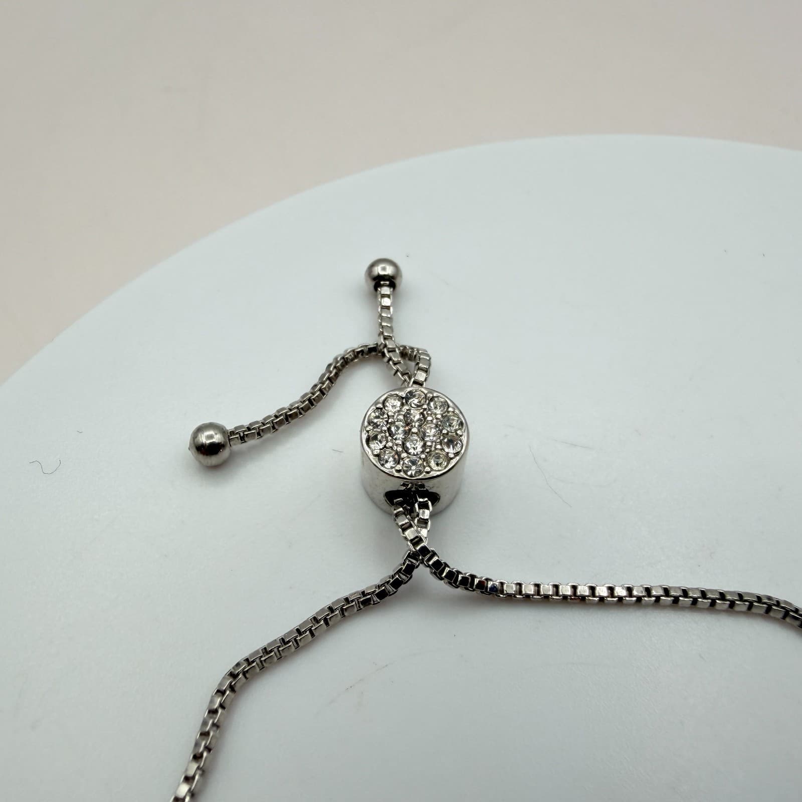 Vintage Y2K Silver Tone Rhinestone Infinity Symbol Bolo Bracelet Women's Jewelry - Thumbnail 3