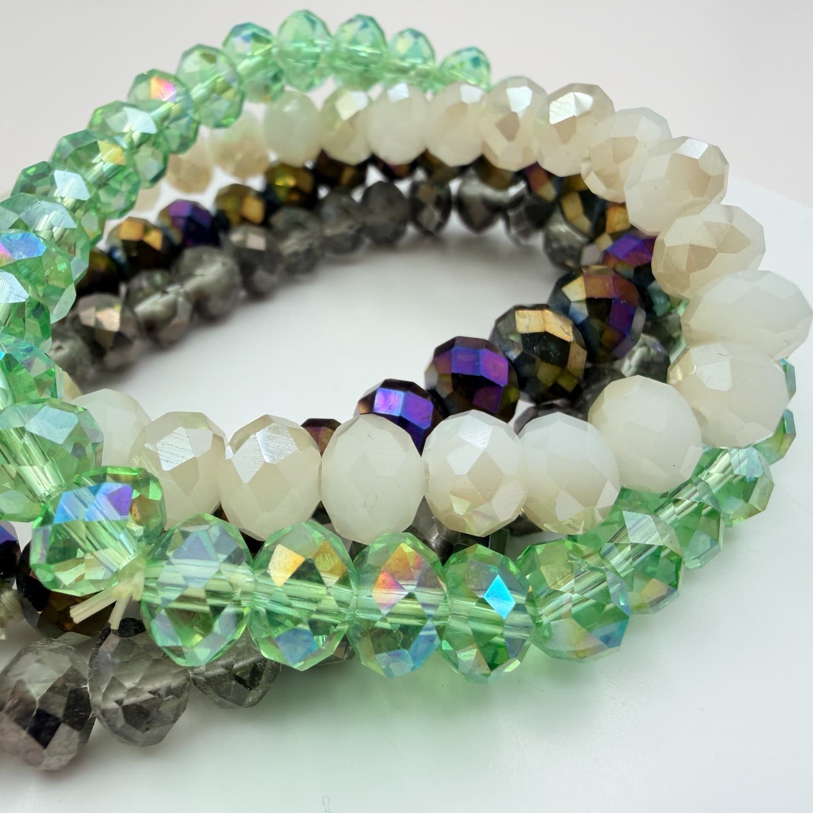 Vintage Y2K Erimish Silver Tone Colorfull Stretch Beaded Bracelet 4pc Jewelry - Thumbnail 6