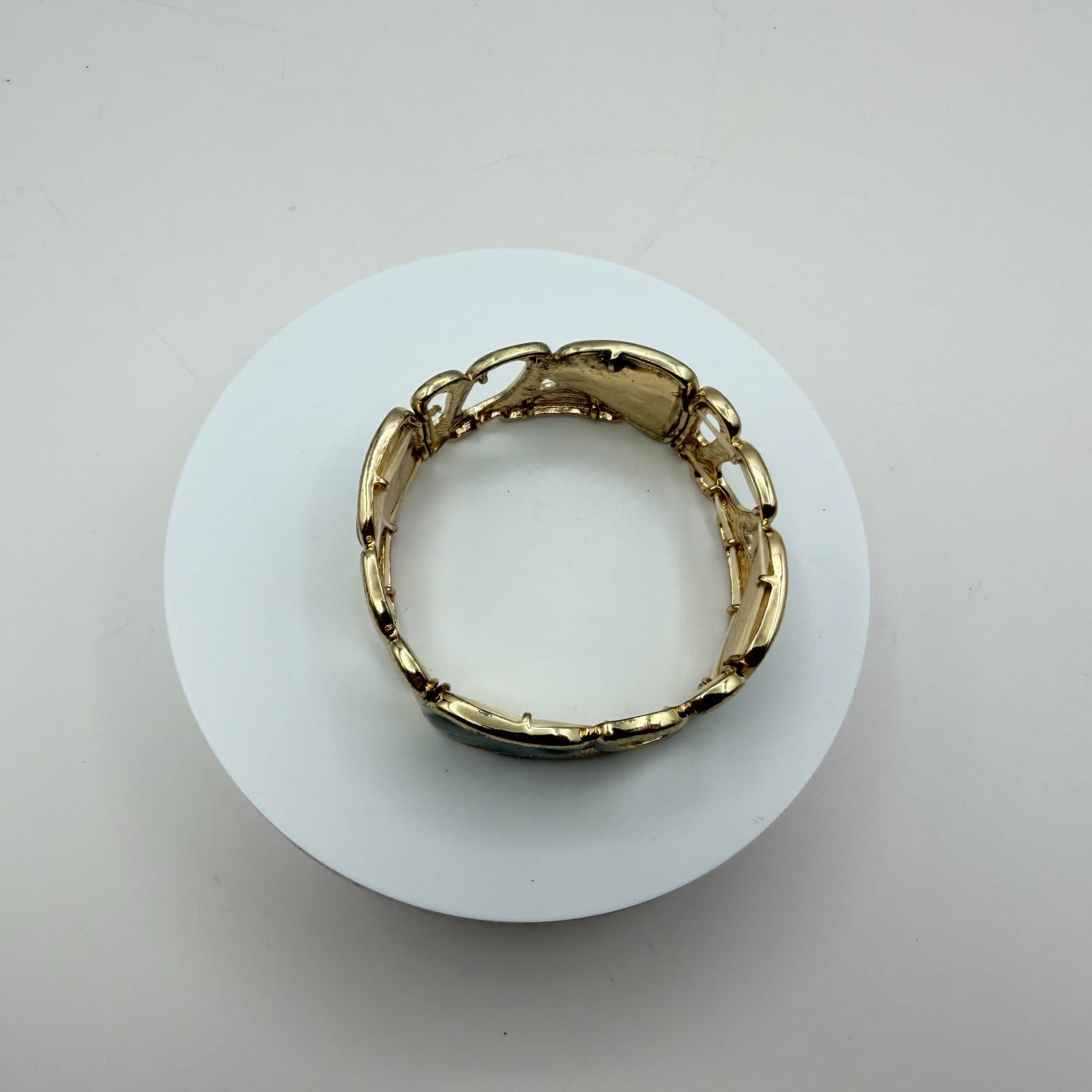 Vintage Y2K Polycrome Faux Abalone Shell Link Bracelet Gold Tone Jewelry - Thumbnail 6