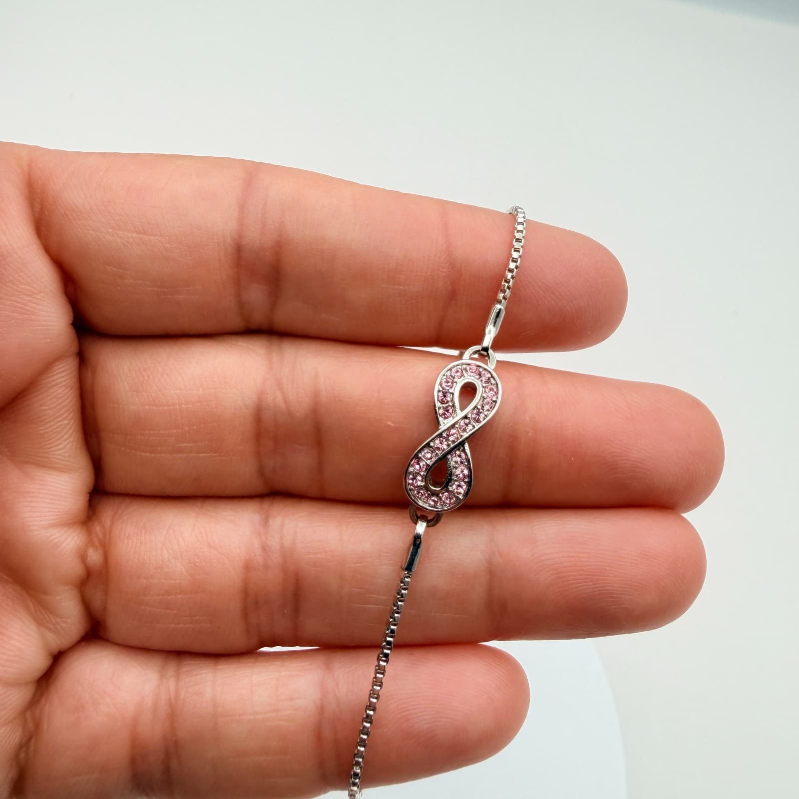 Vintage Y2K Silver Tone Rhinestone Infinity Symbol Bolo Bracelet Women's Jewelry - Thumbnail 7